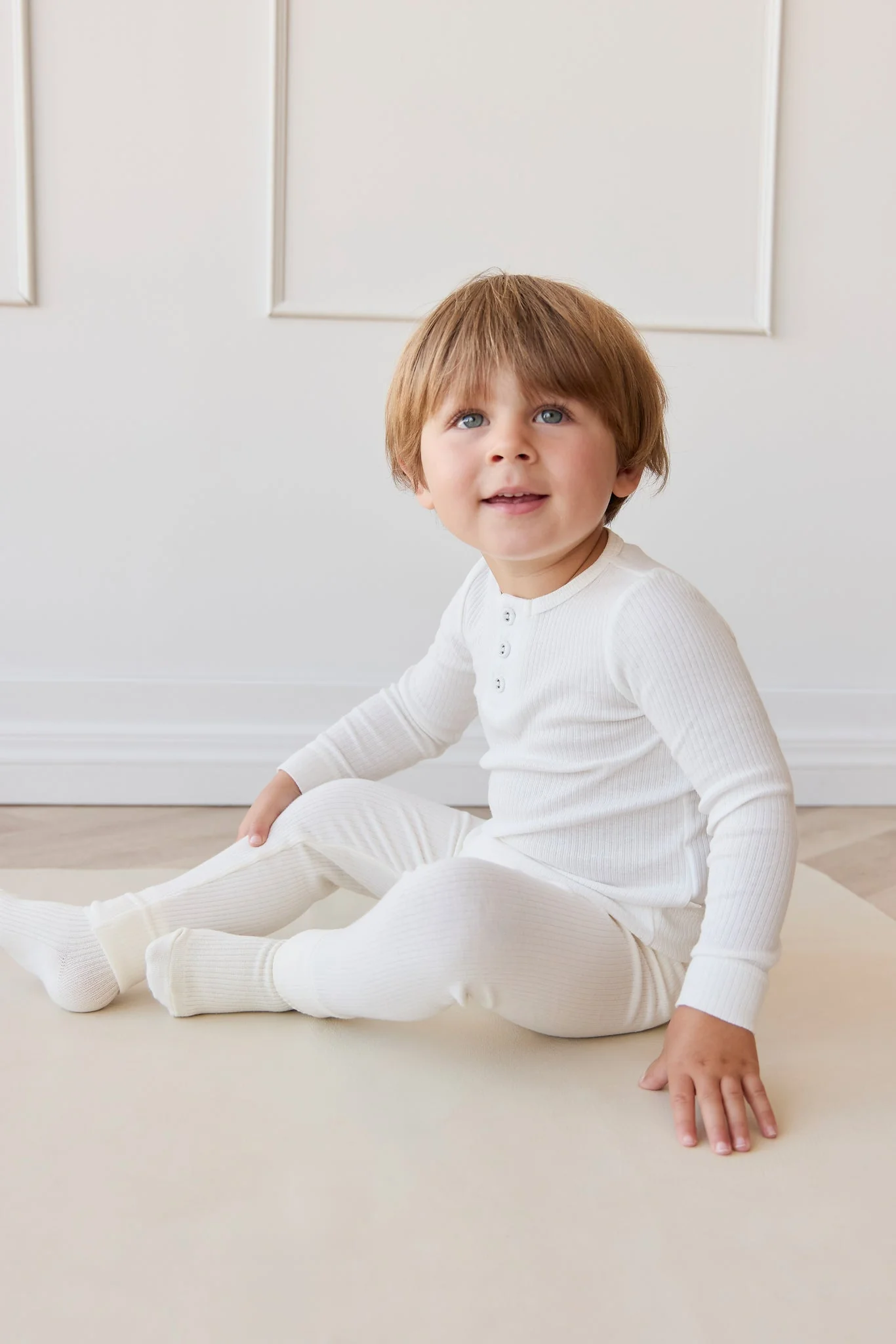 Organic Cotton Modal Long Sleeve Henley - Milk - Image 3