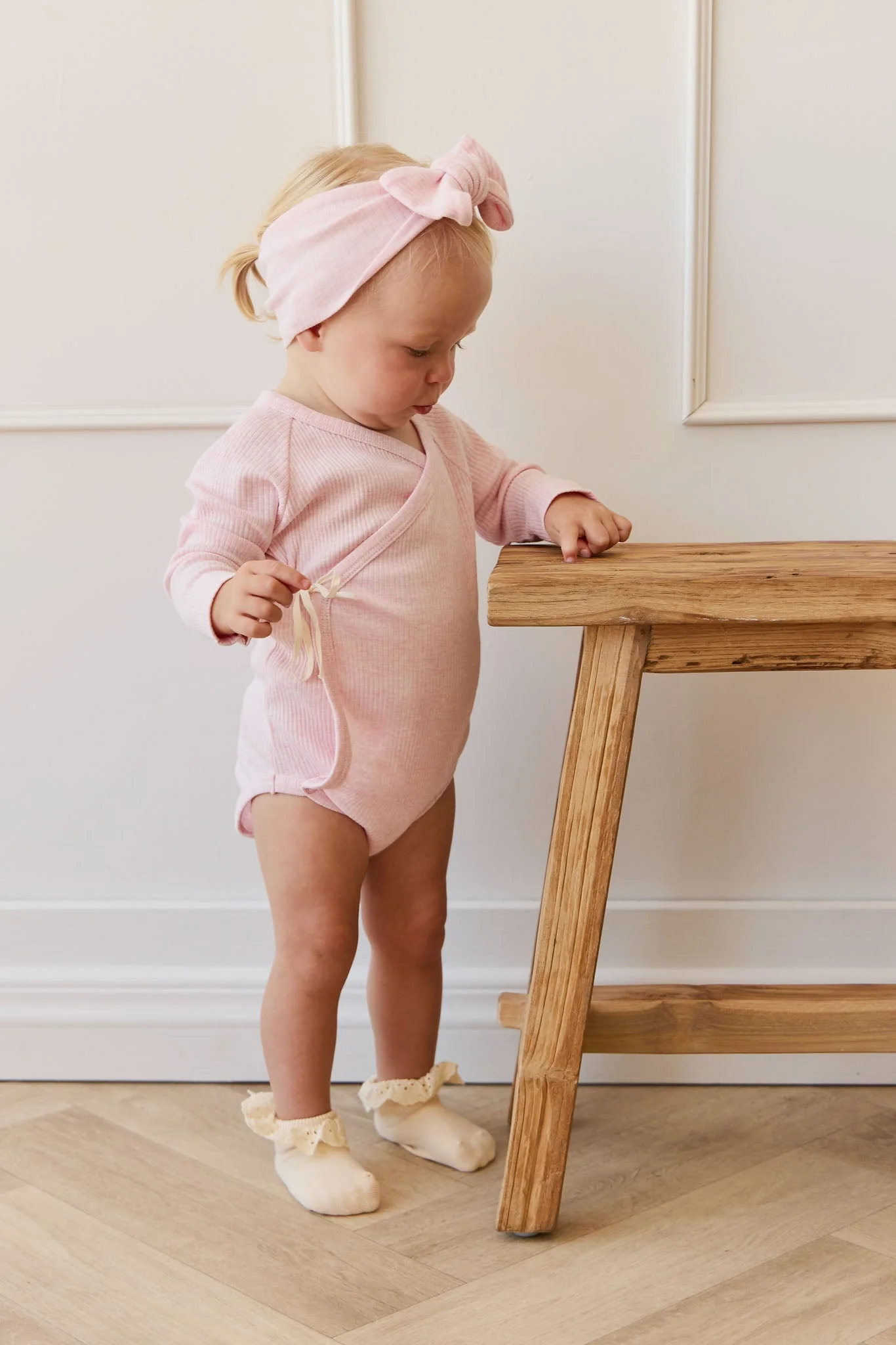 Organic Cotton Modal Marina Long Sleeve Bodysuit - Chalk Marle - Image 4