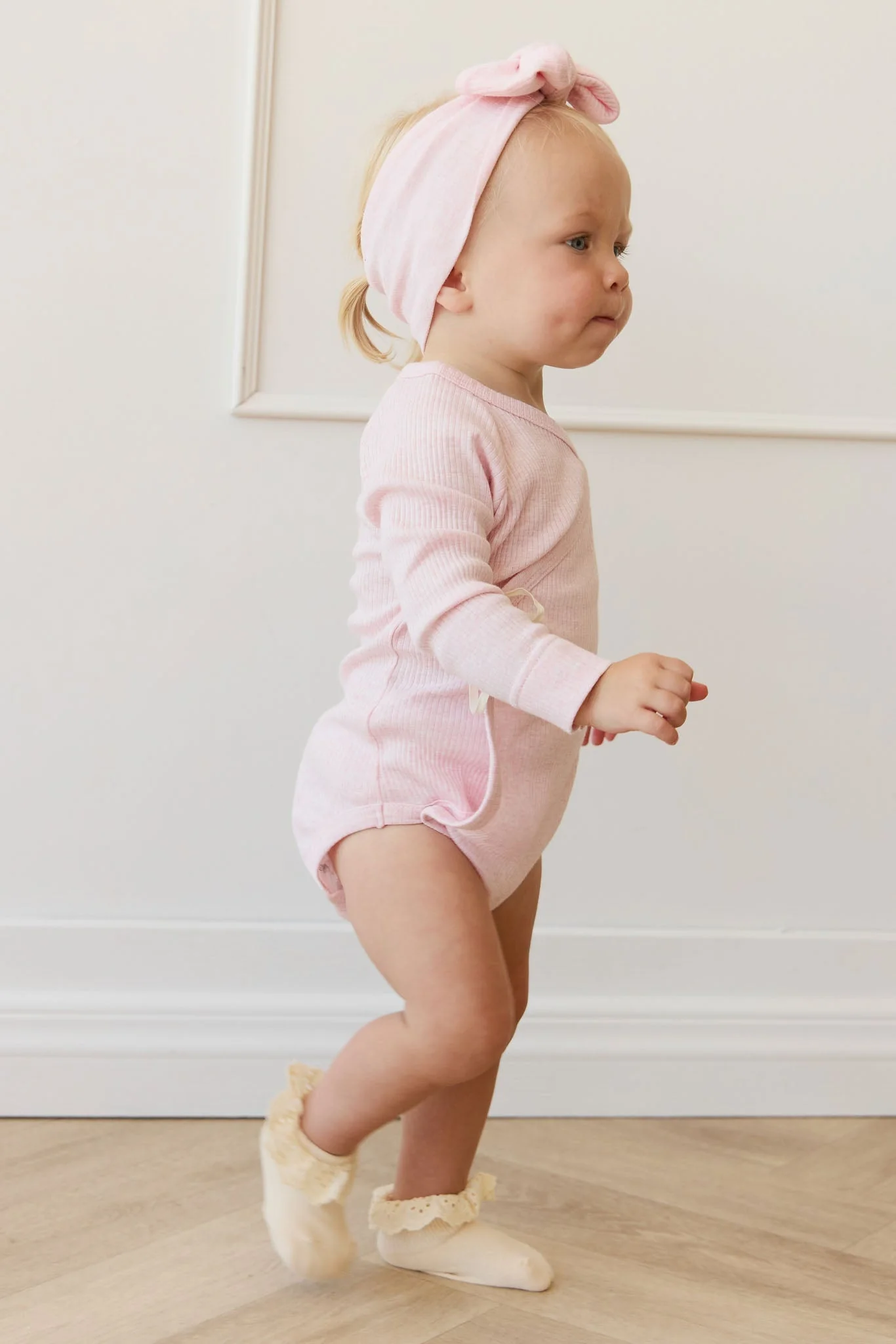 Organic Cotton Modal Marina Long Sleeve Bodysuit - Chalk Marle - Image 5