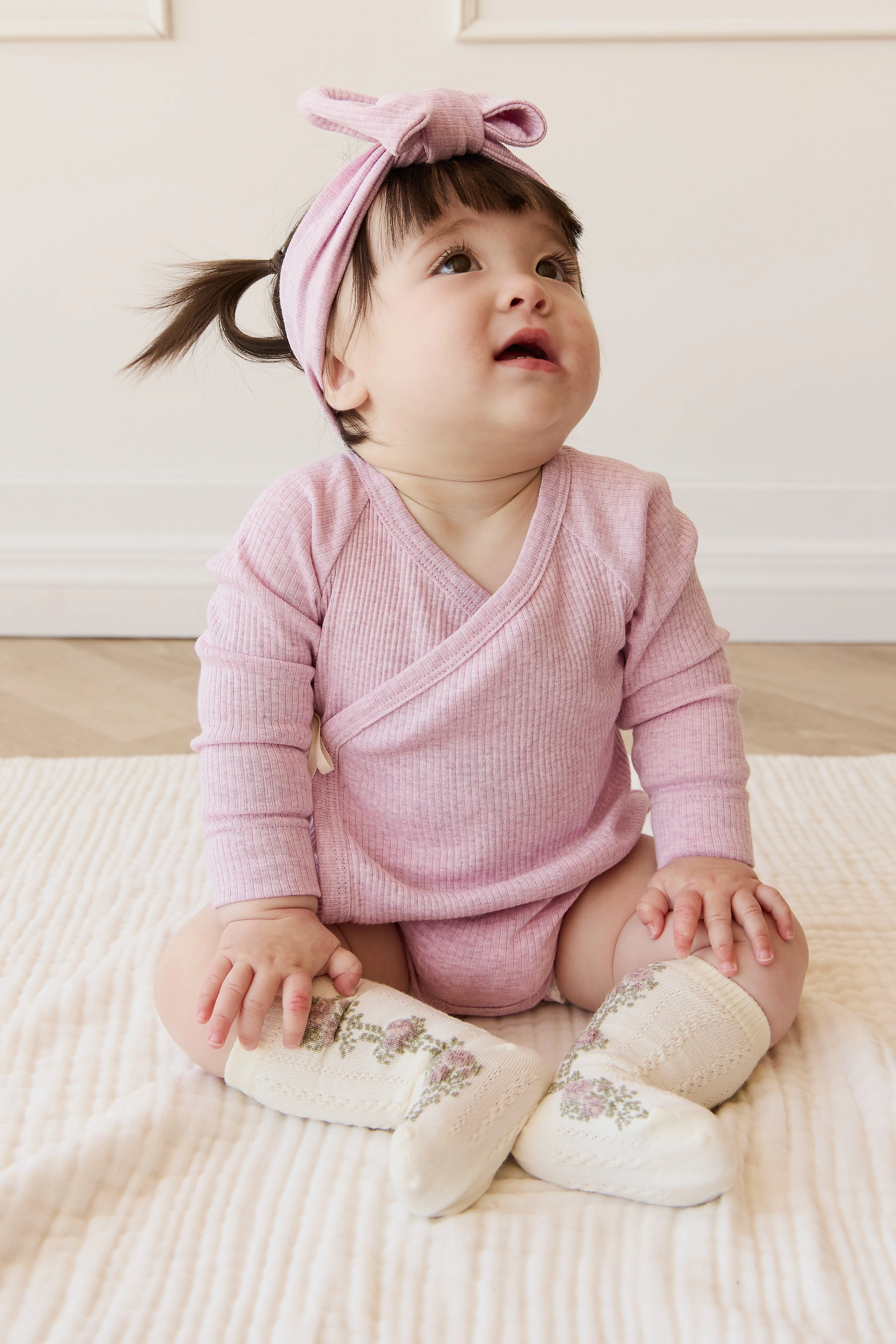 Organic Cotton Modal Marina Long Sleeve Bodysuit - Orchid Marle - Image 3