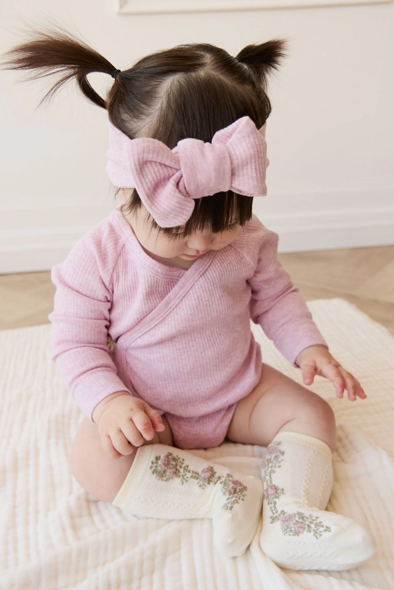 Organic Cotton Modal Marina Long Sleeve Bodysuit - Orchid Marle - Image 4