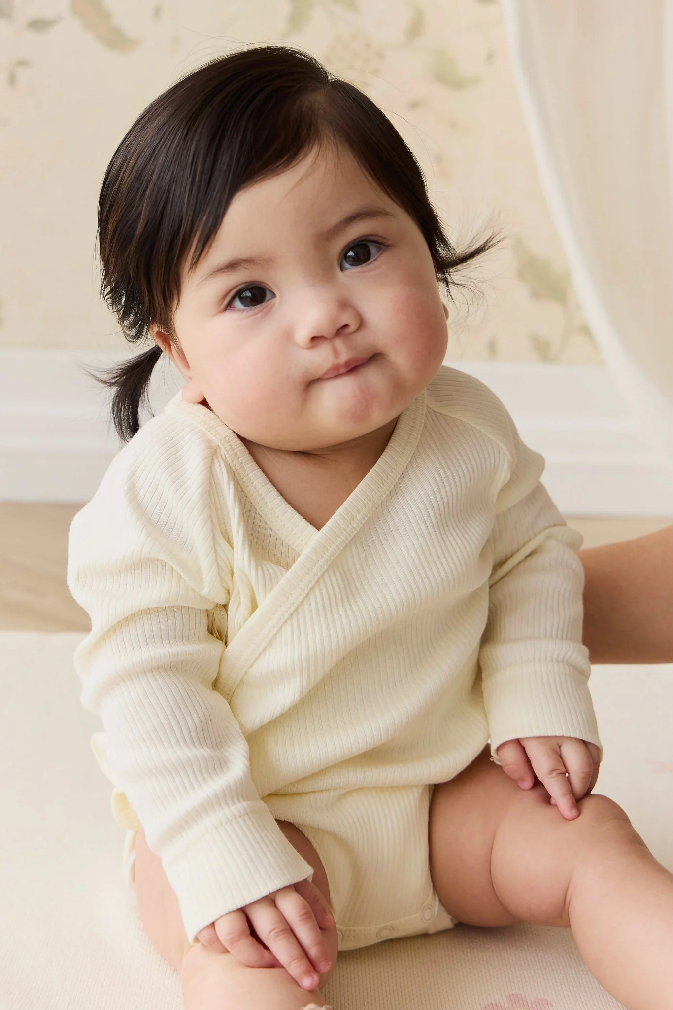 Organic Cotton Modal Marina Long Sleeve Bodysuit - Parchment - Image 4