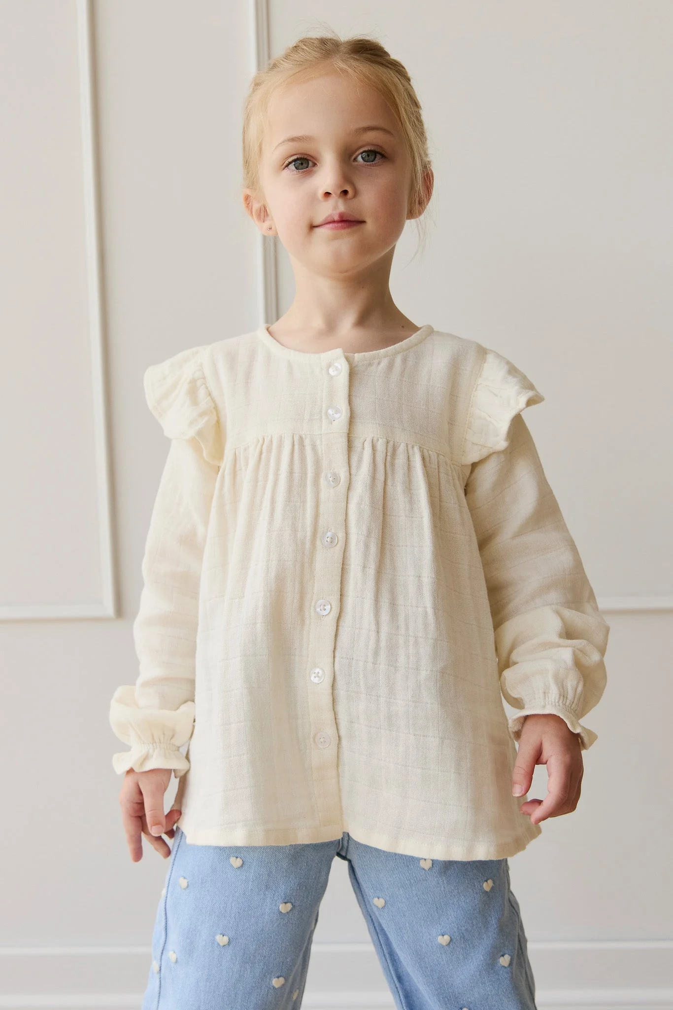 Organic Cotton Muslin Ava Blouse - Parchment - Image 5