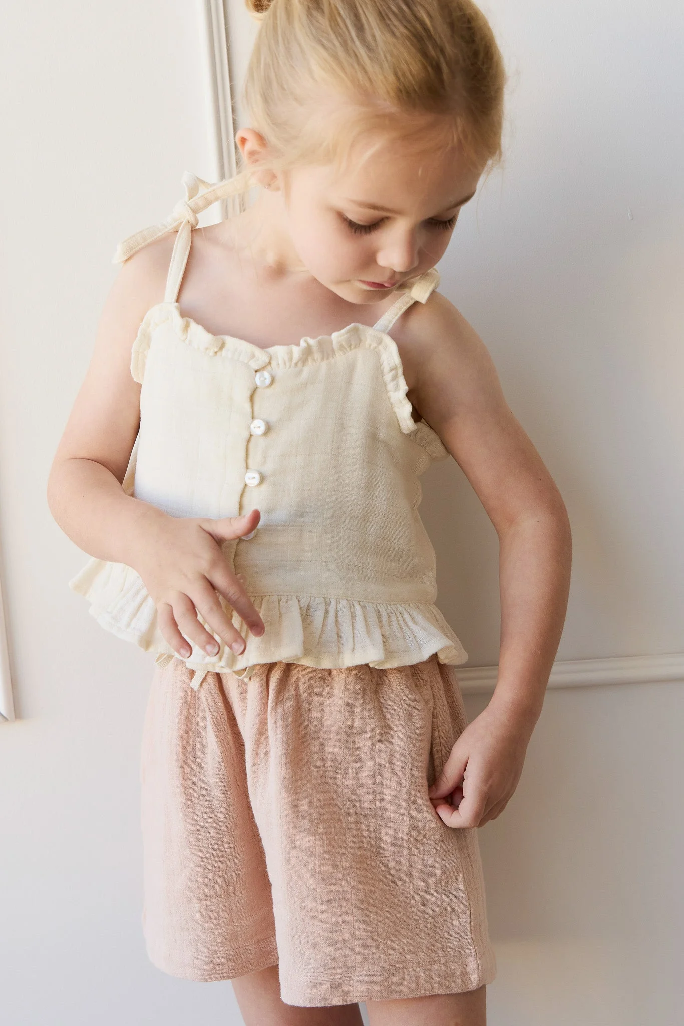 Organic Cotton Muslin Elodie Short - Chalky Pink - Image 3