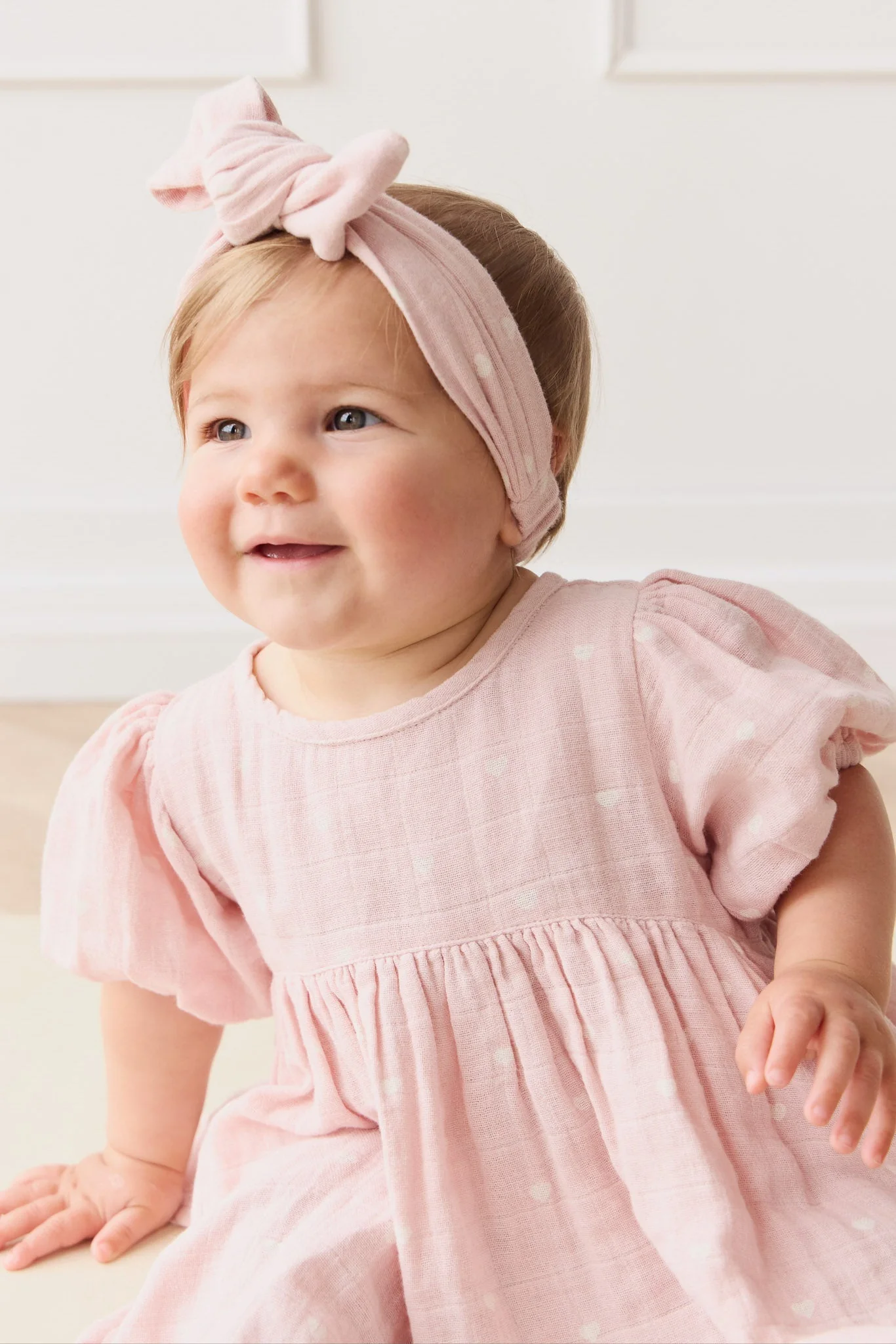 Organic Cotton Muslin Headband - Petite Heart Old Rose - Image 2