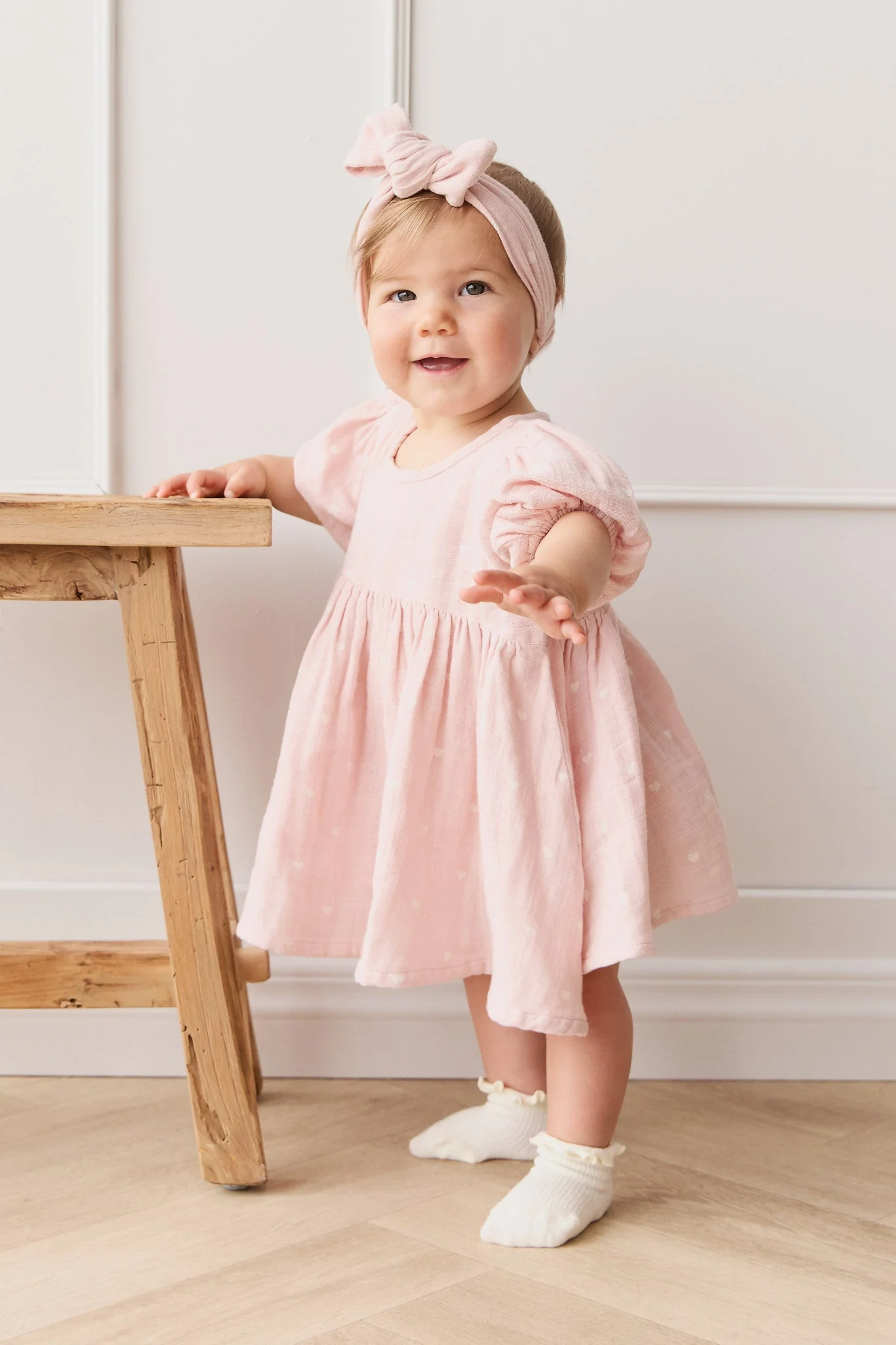 Organic Cotton Muslin Headband - Petite Heart Old Rose - Image 3