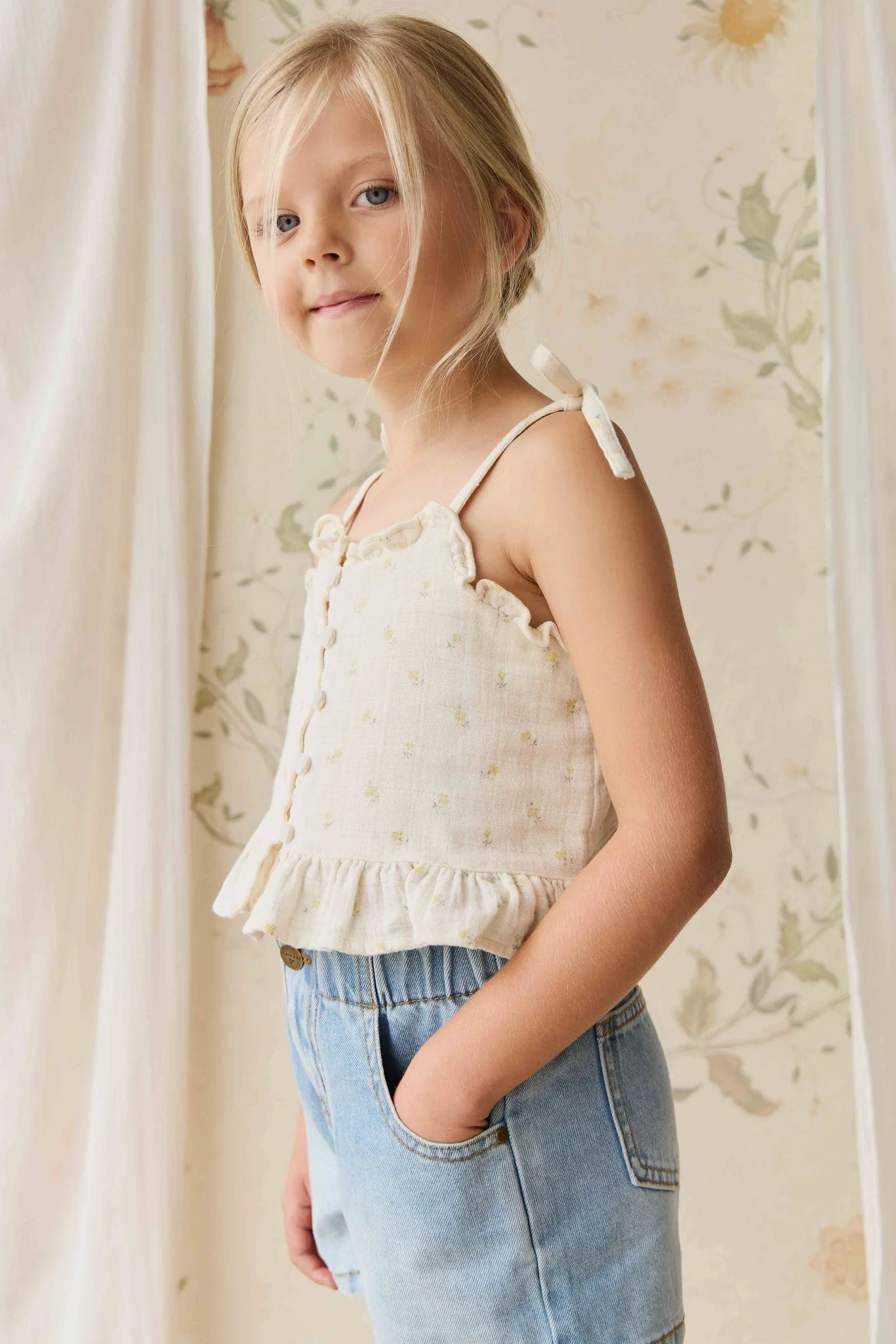 Organic Cotton Muslin Mirabel Top - Vintage Ditsy - Image 3