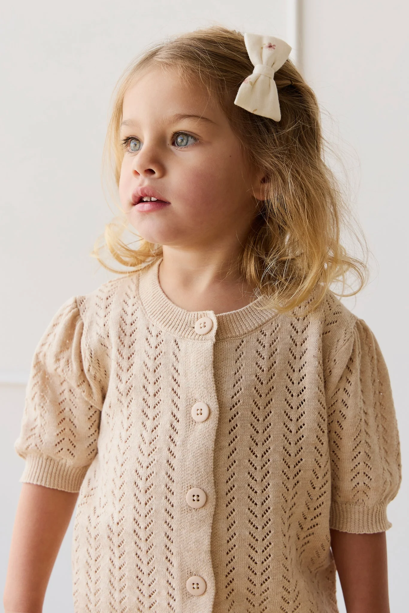 Organic Cotton Noelle 2pk Bow - Simple Flowers Egret - Image 2