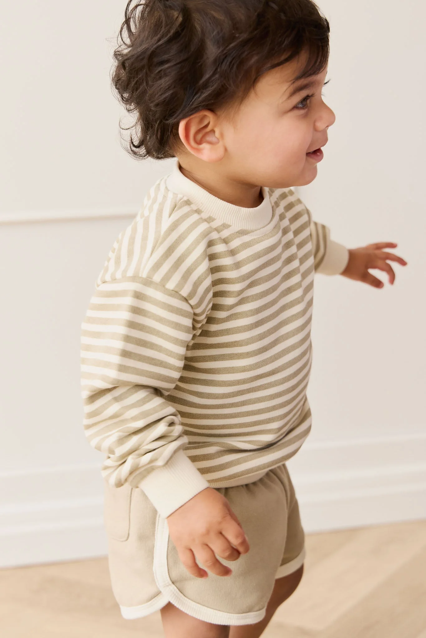 Organic Cotton Peyton Sweatshirt - Slim Stripe Sandy Brown/Cloud - Image 4
