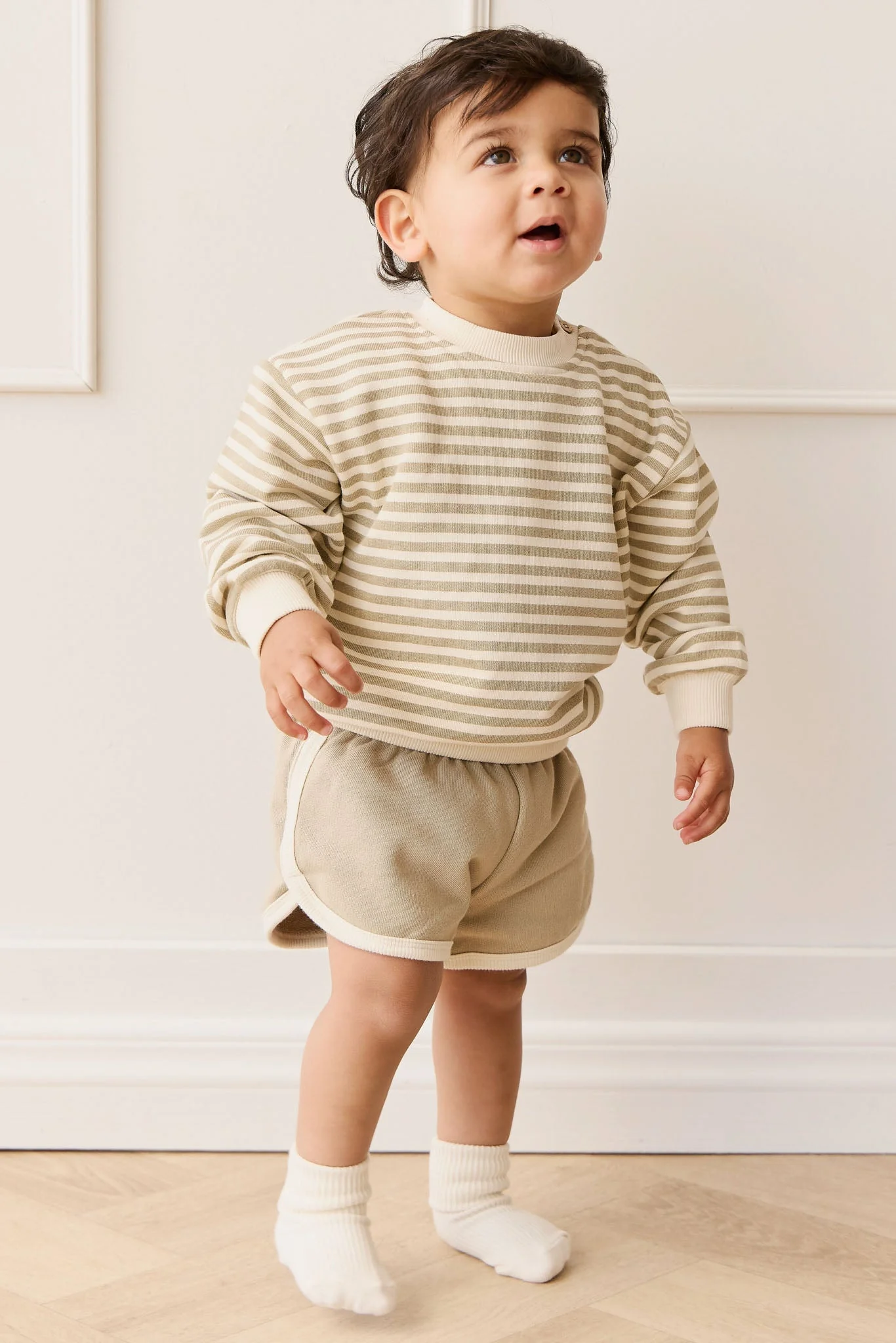 Organic Cotton Peyton Sweatshirt - Slim Stripe Sandy Brown/Cloud - Image 5