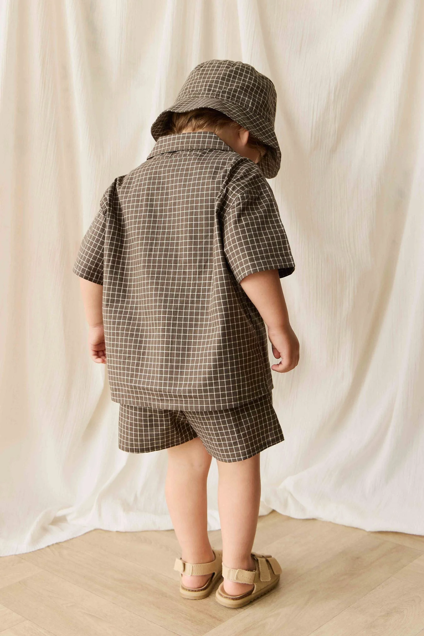 Organic Cotton Silas Shirt - Coffee Grid - Image 3