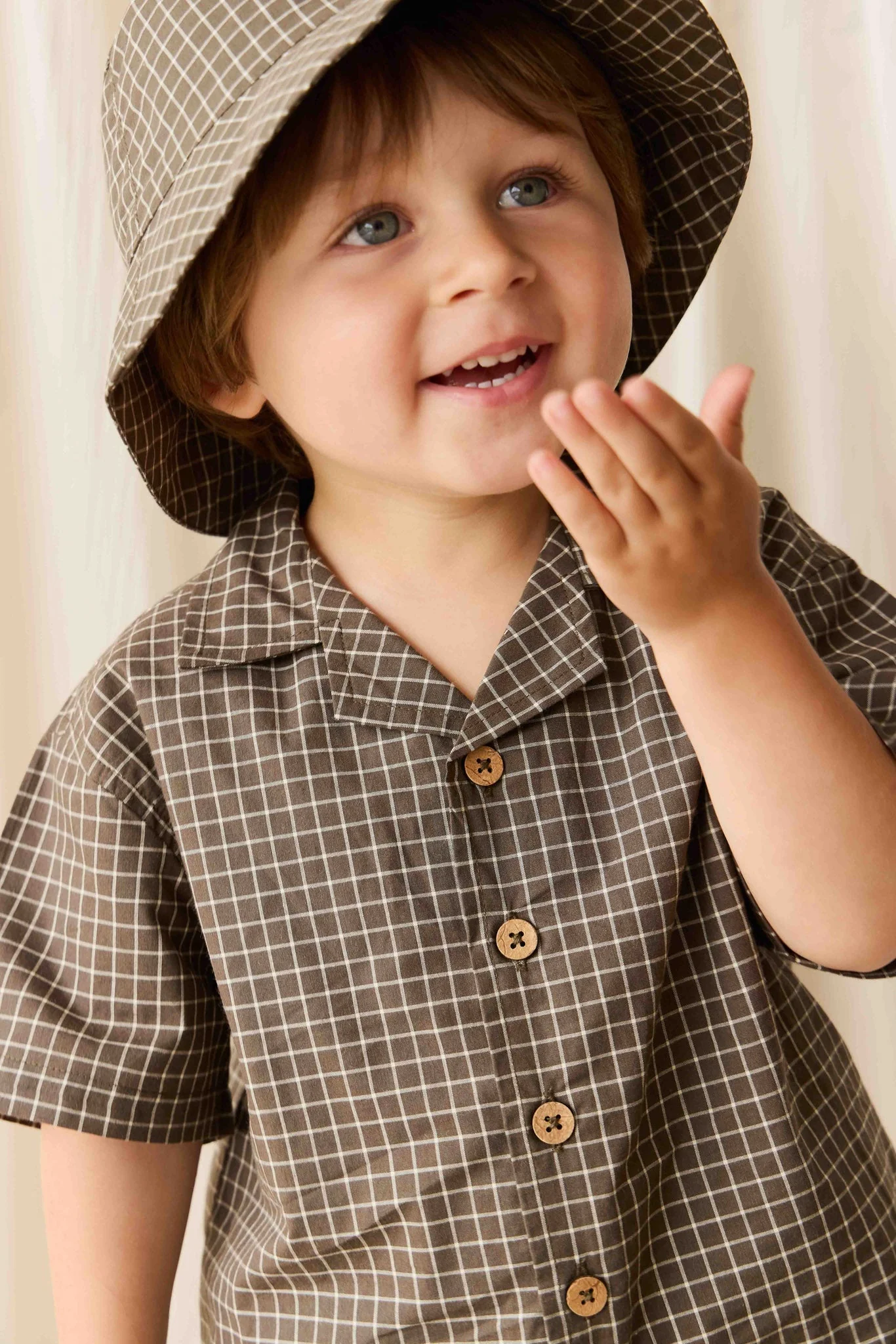 Organic Cotton Silas Shirt - Coffee Grid - Image 4