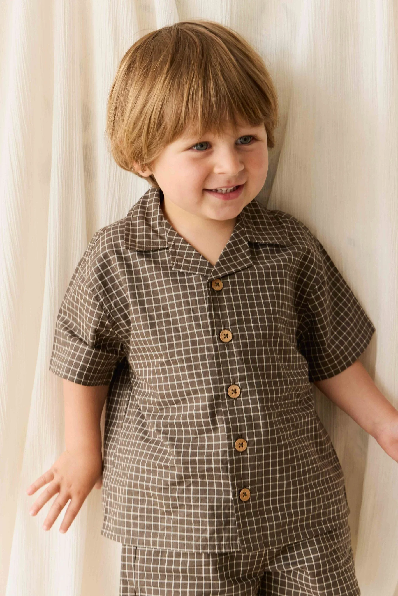 Organic Cotton Silas Shirt - Coffee Grid - Image 6