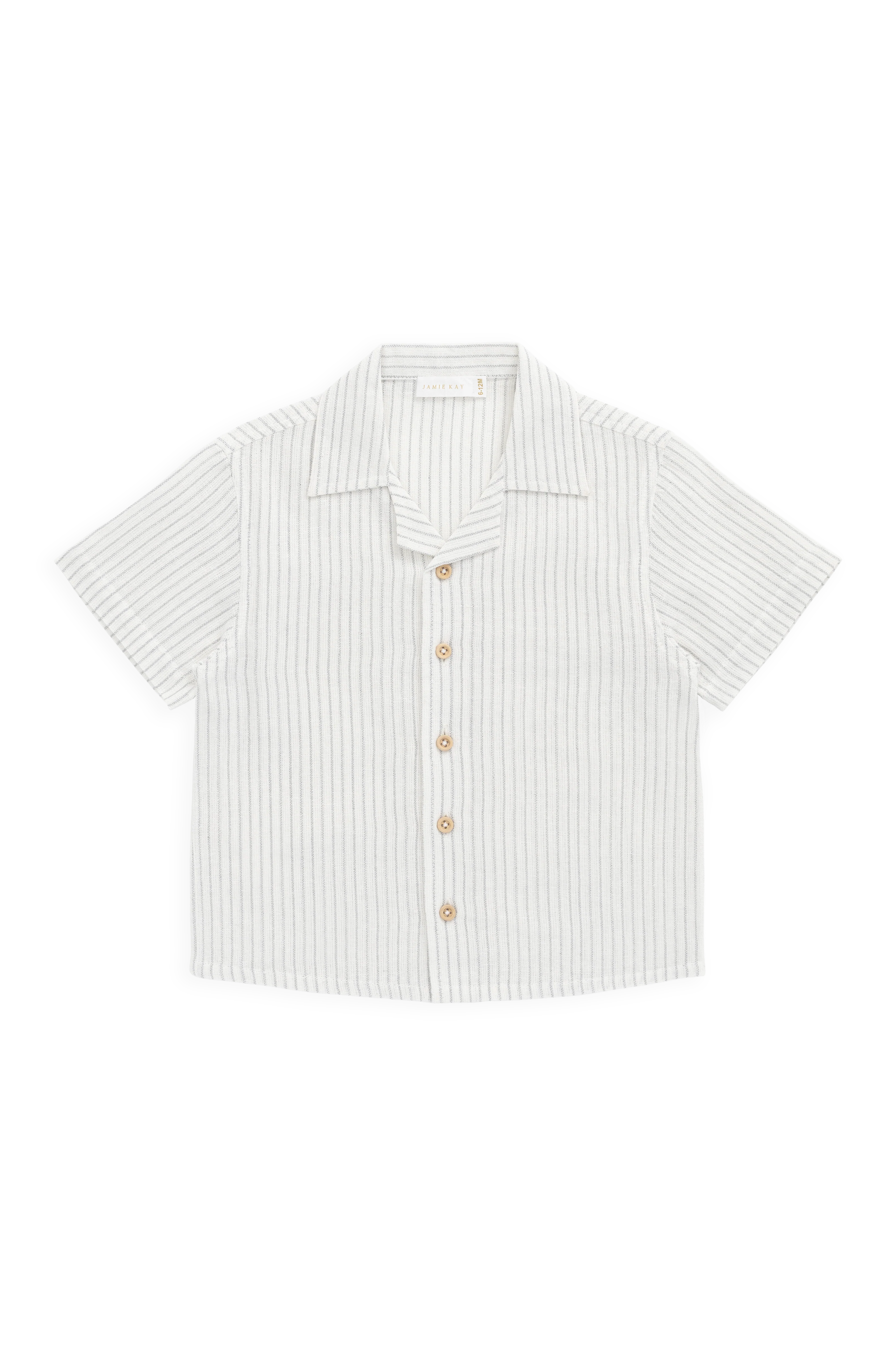 Organic Cotton Silas Shirt-Mini Pinstripe Parchment / Dawn - Image 2