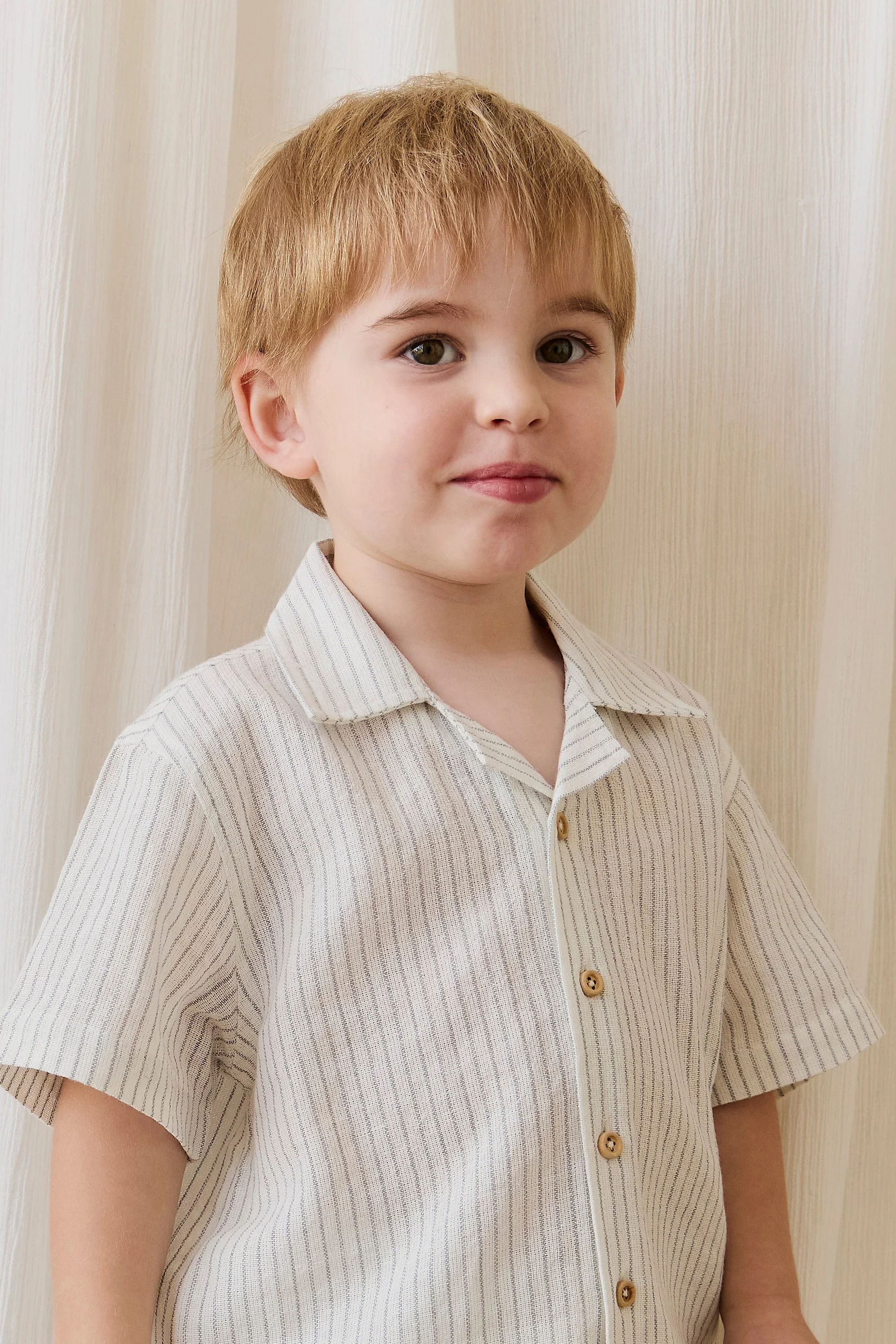 Organic Cotton Silas Shirt-Mini Pinstripe Parchment / Dawn - Image 3