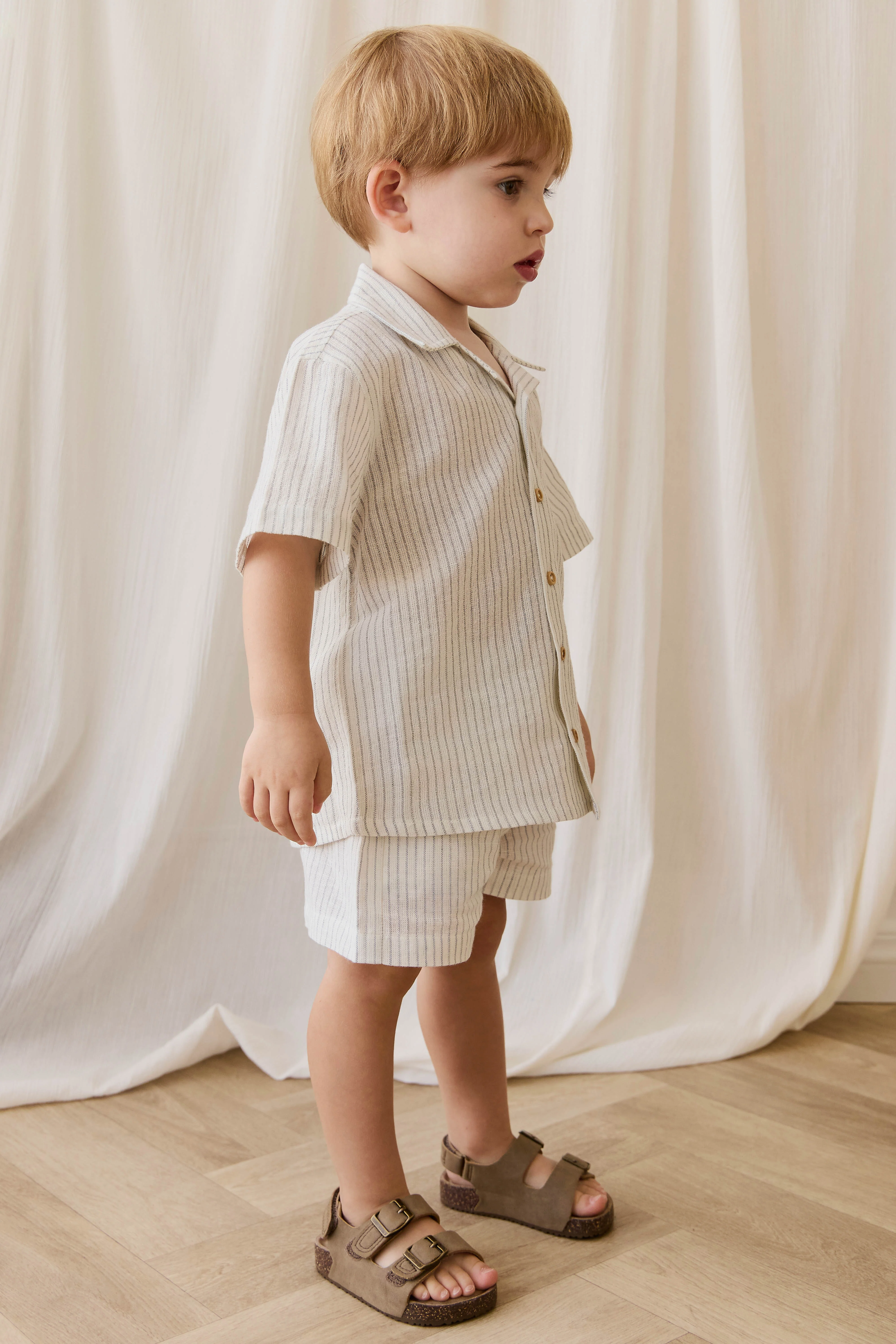 Organic Cotton Silas Shirt-Mini Pinstripe Parchment / Dawn - Image 4