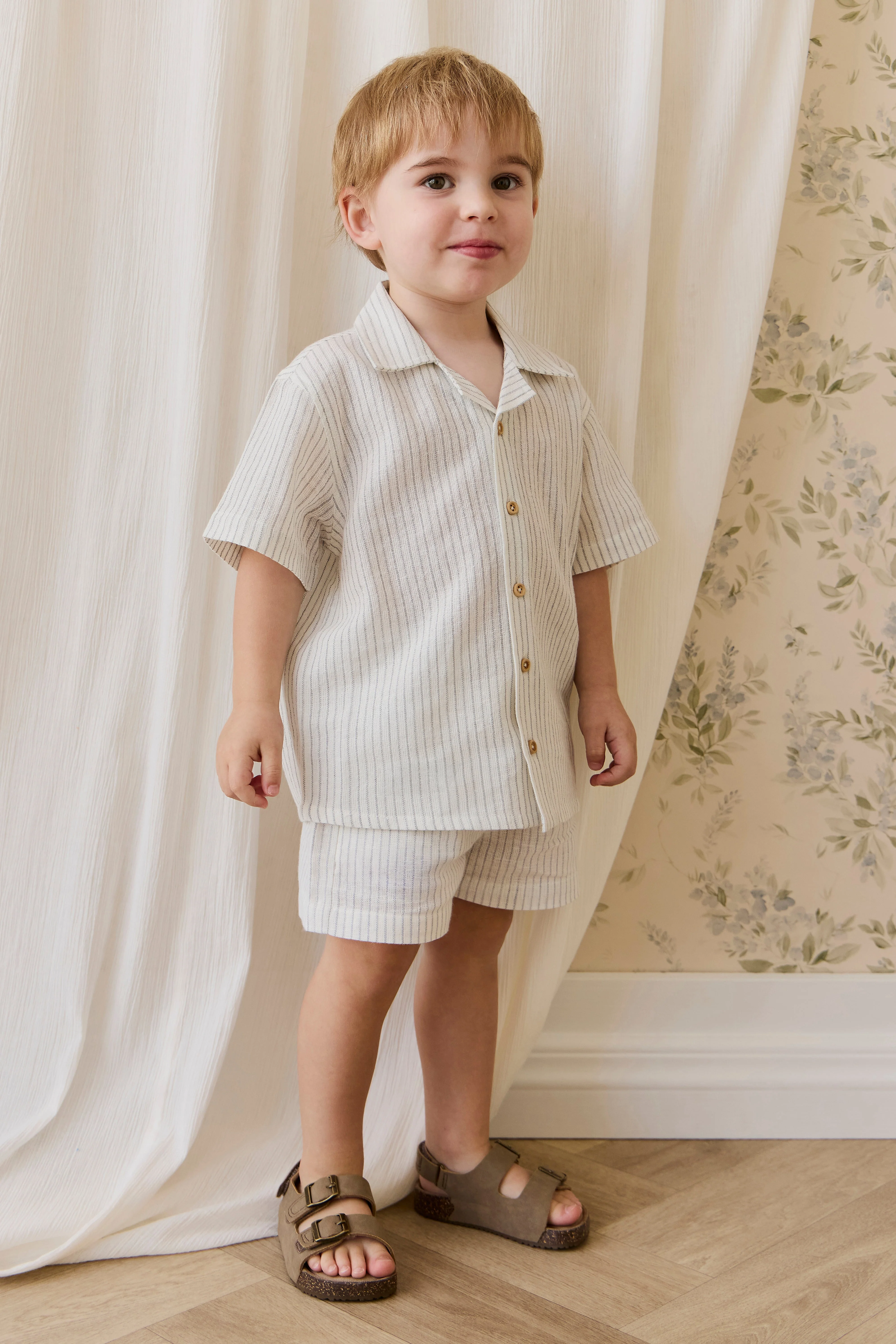 Organic Cotton Silas Shirt-Mini Pinstripe Parchment / Dawn - Image 5