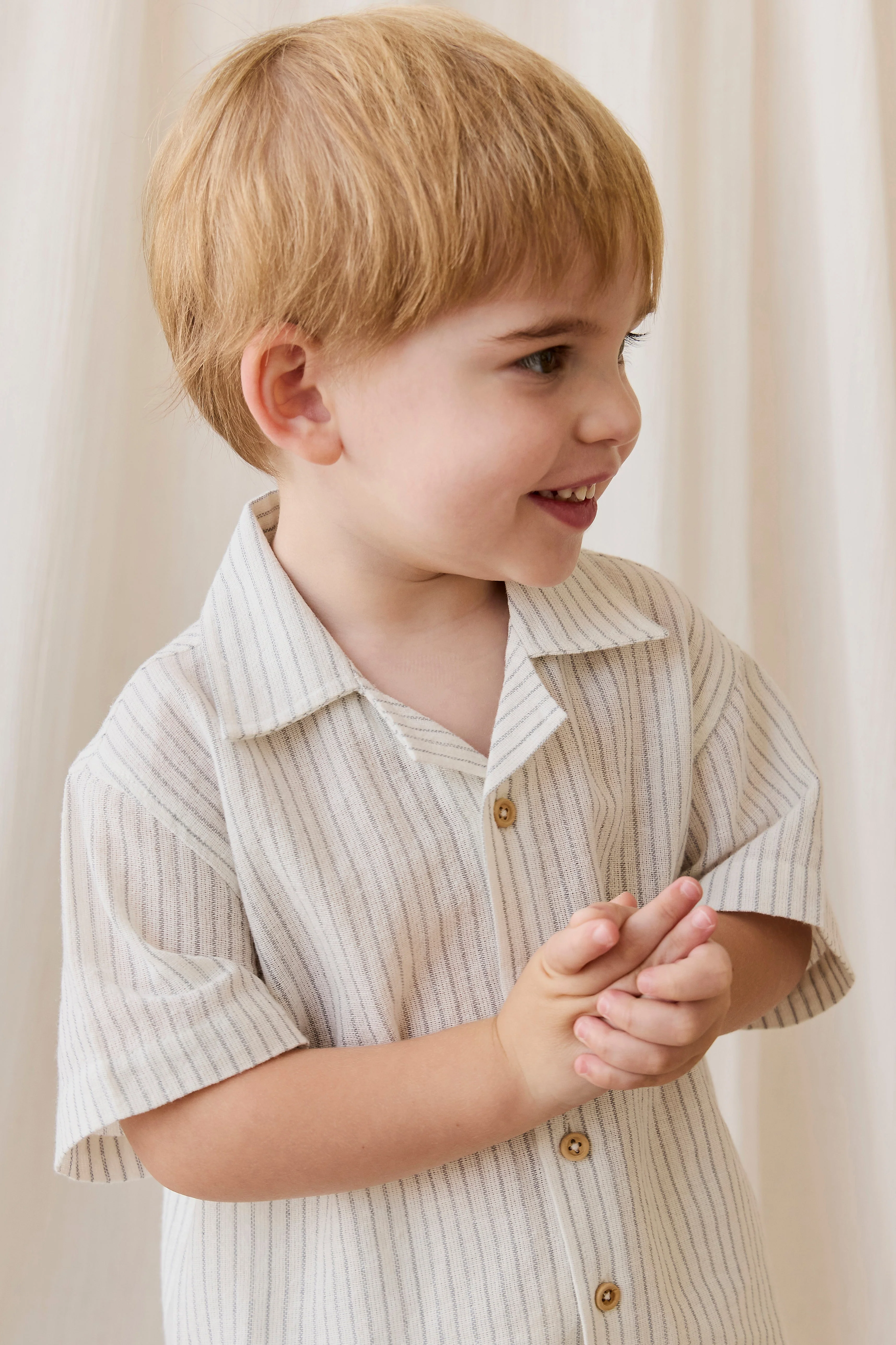 Organic Cotton Silas Shirt-Mini Pinstripe Parchment / Dawn - Image 6