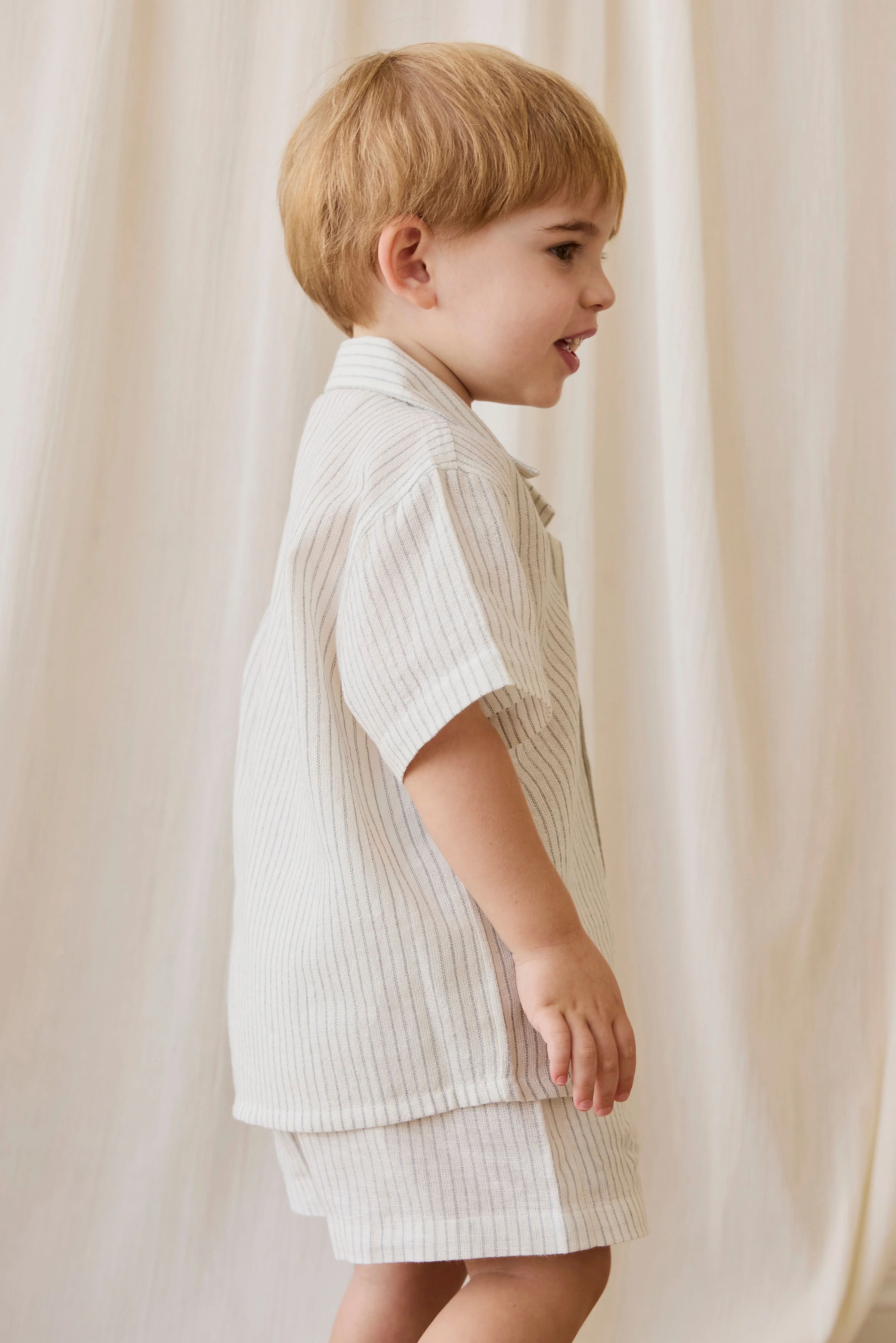 Organic Cotton Silas Shirt-Mini Pinstripe Parchment / Dawn - Image 7