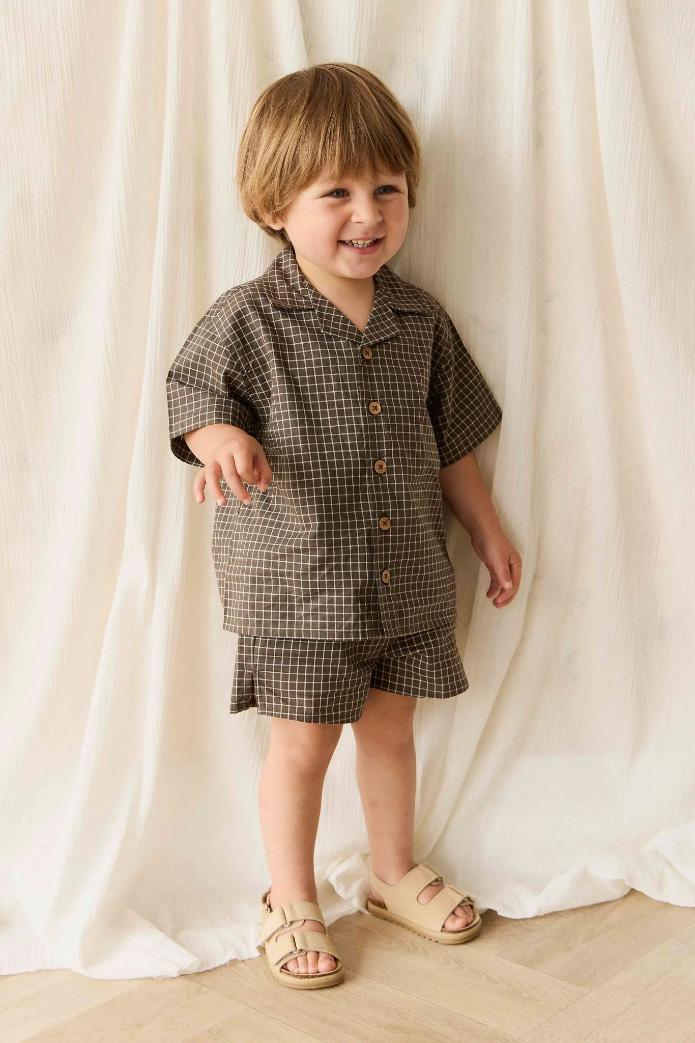 Organic Cotton Silas Short - Coffee Grid - Image 2
