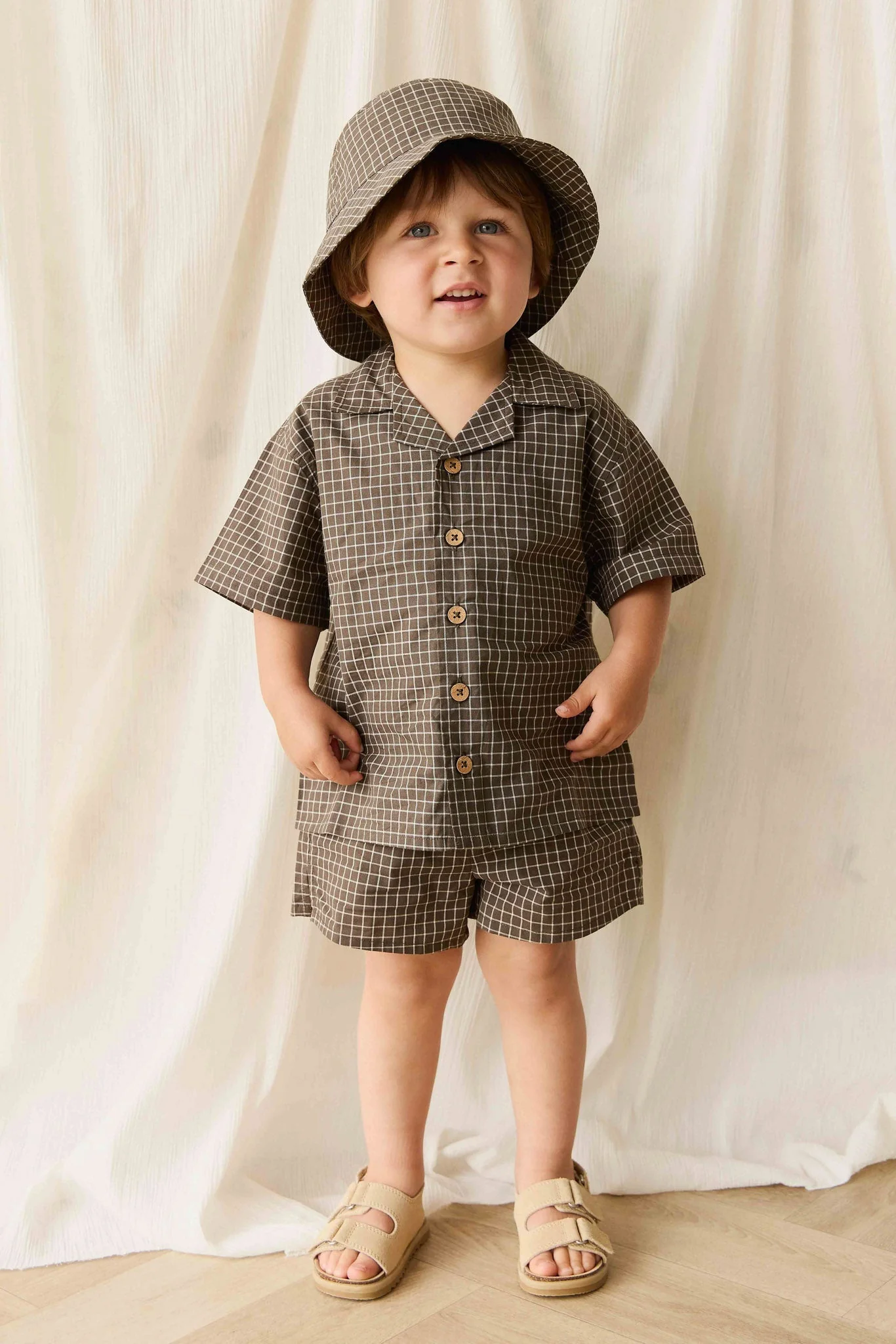 Organic Cotton Silas Short - Coffee Grid - Image 4