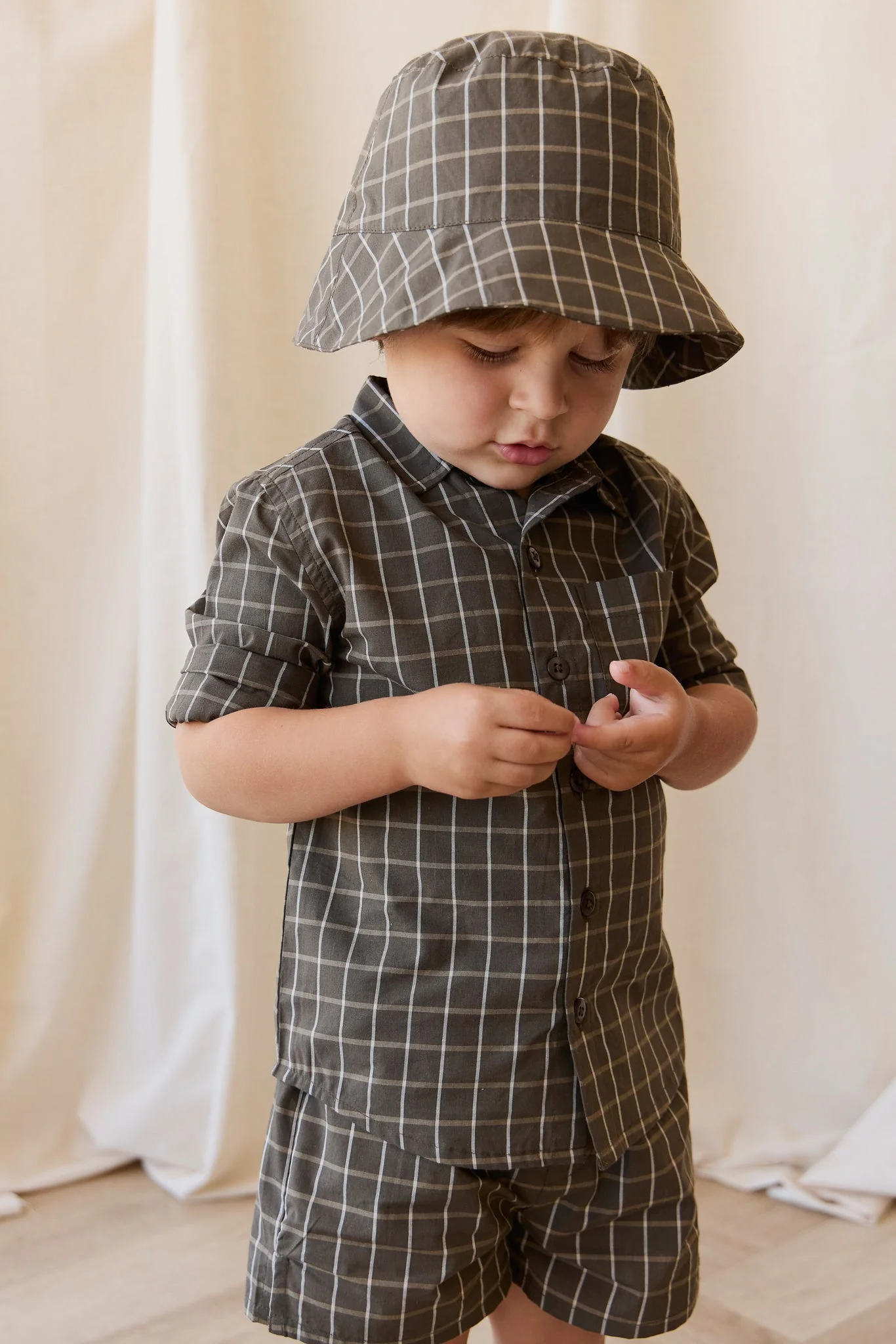 Organic Cotton Silas Short - Variegated Grid Tarmac - Image 3