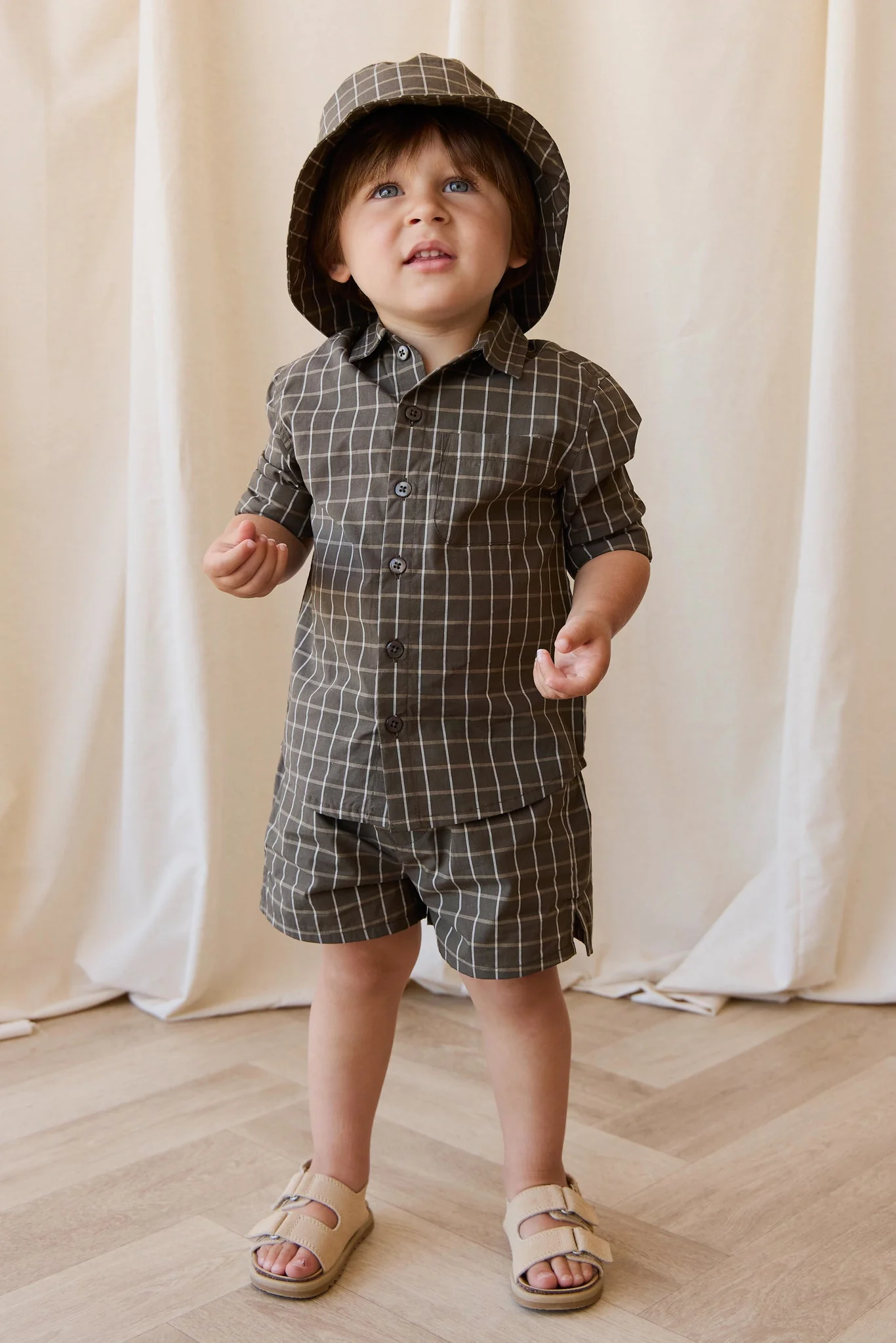 Organic Cotton Silas Short - Variegated Grid Tarmac - Image 4