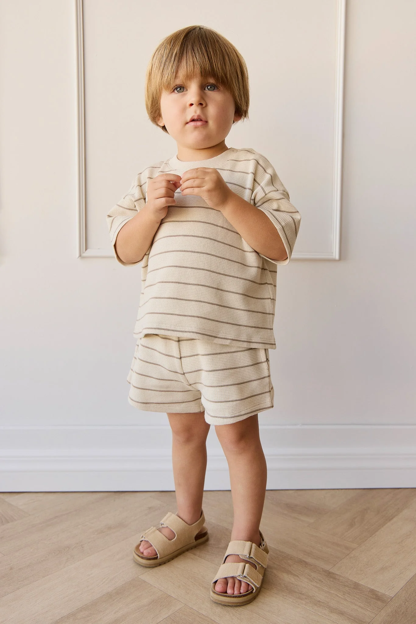 Organic Cotton Waffle Leith Short - General Stripe Cassava/Batch - Image 3