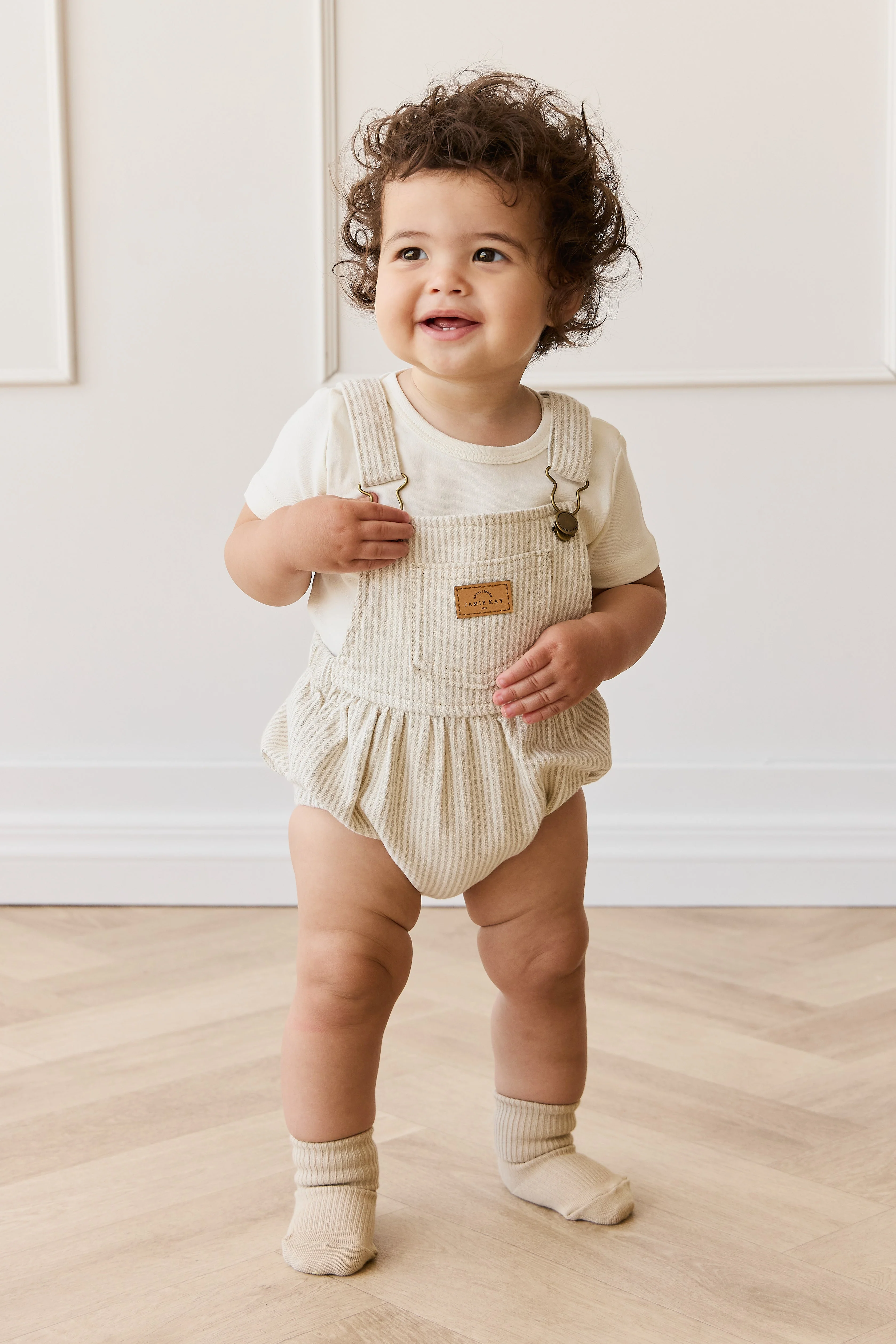 Pax Playsuit - Fine Vertical Stripe Sandy Brown/Cloud - Image 3