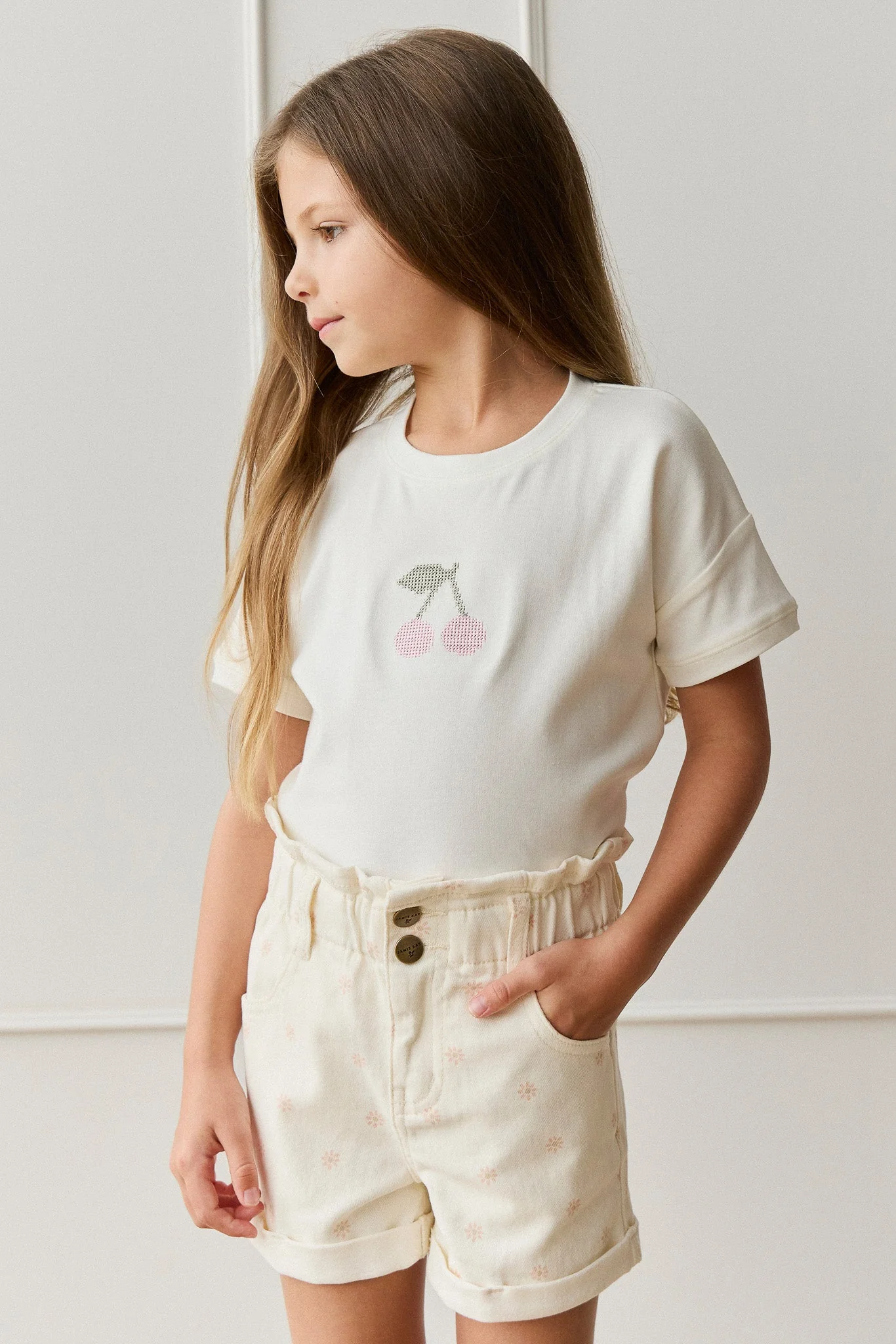 Pima Cotton Mimi Top - Parchment Petite Cerise - Image 3