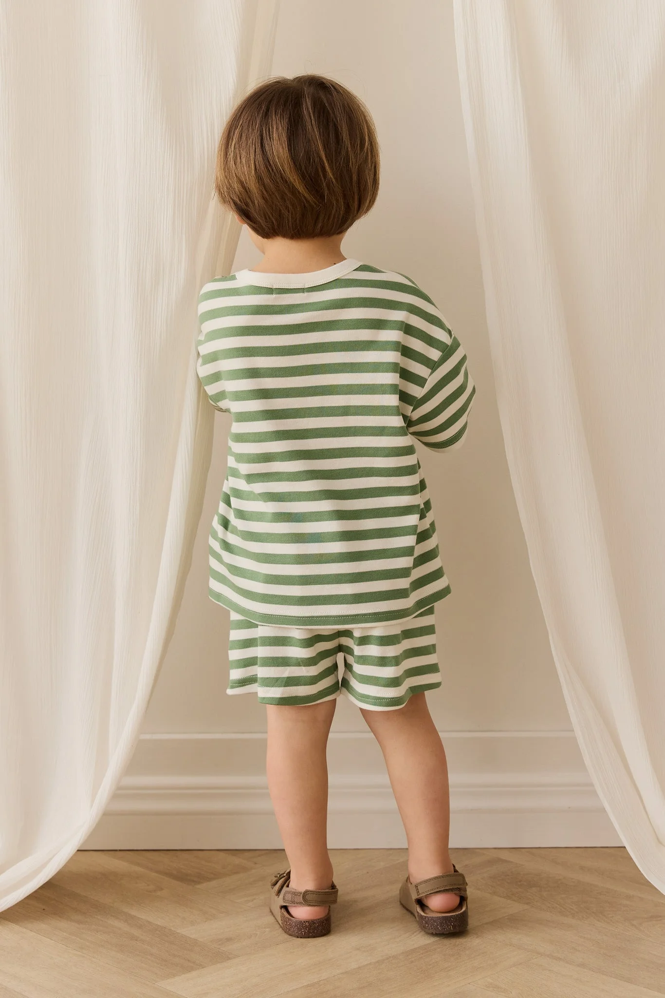 Pima Cotton Wesley Short - Essential Stripe Parchment/Snow Pea - Image 4