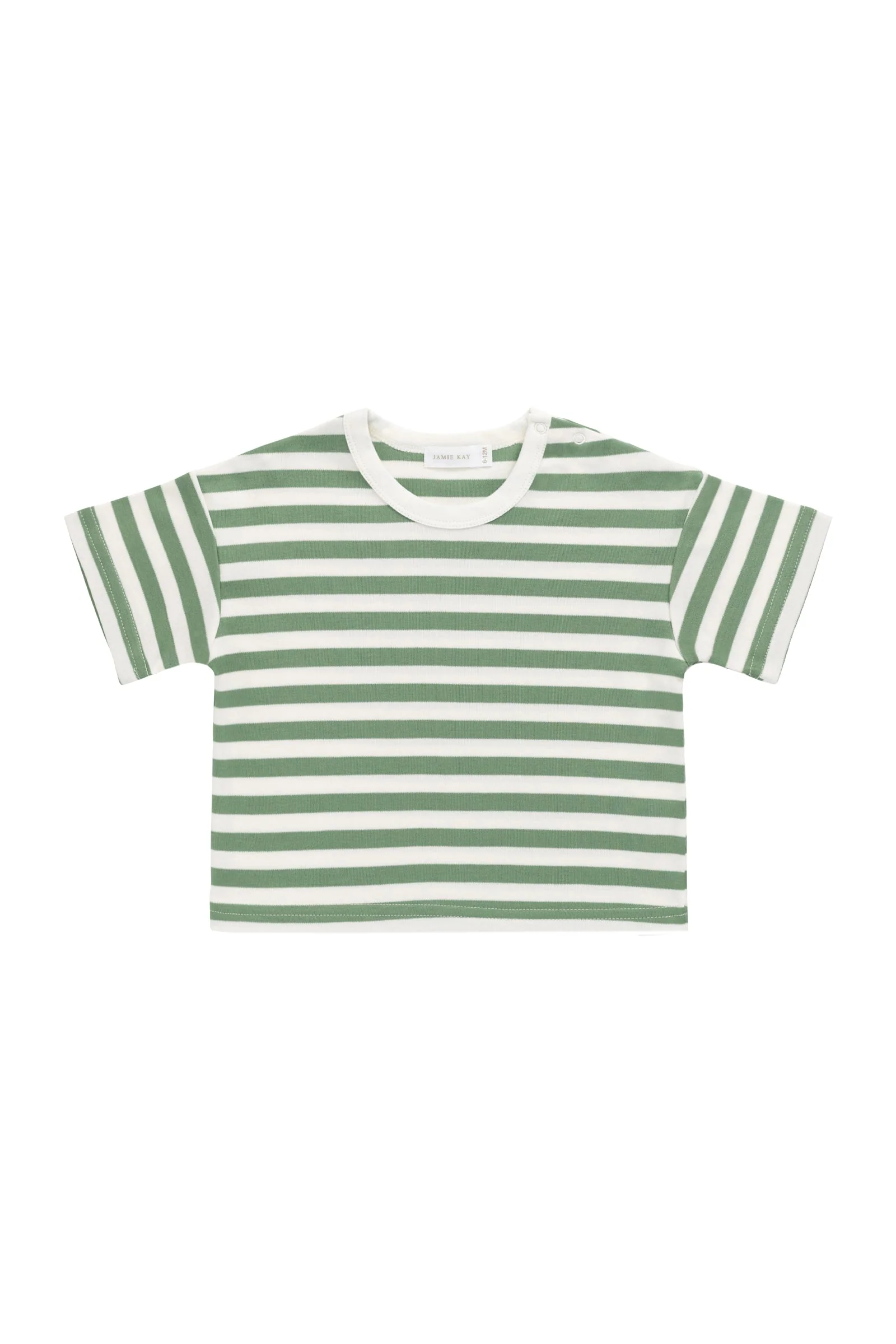 Pima Cotton Wesley Tee - Essential Stripe Parchment/Snow Pea - Image 2
