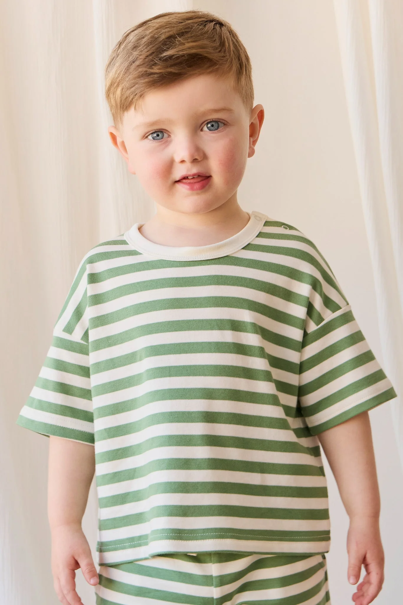 Pima Cotton Wesley Tee - Essential Stripe Parchment/Snow Pea - Image 3