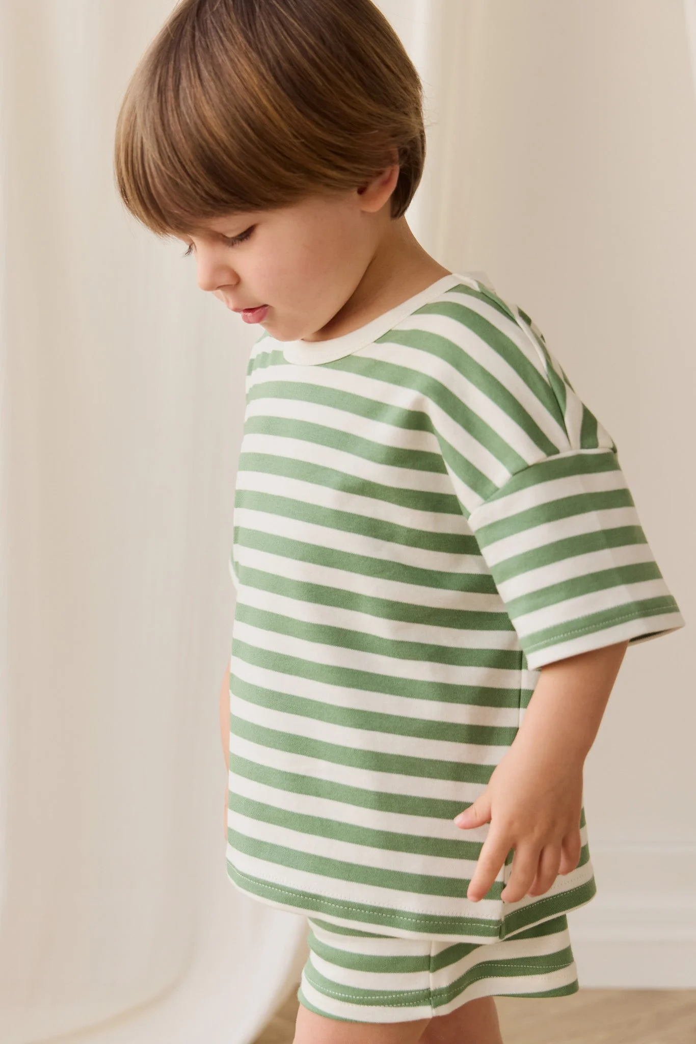 Pima Cotton Wesley Tee - Essential Stripe Parchment/Snow Pea - Image 4