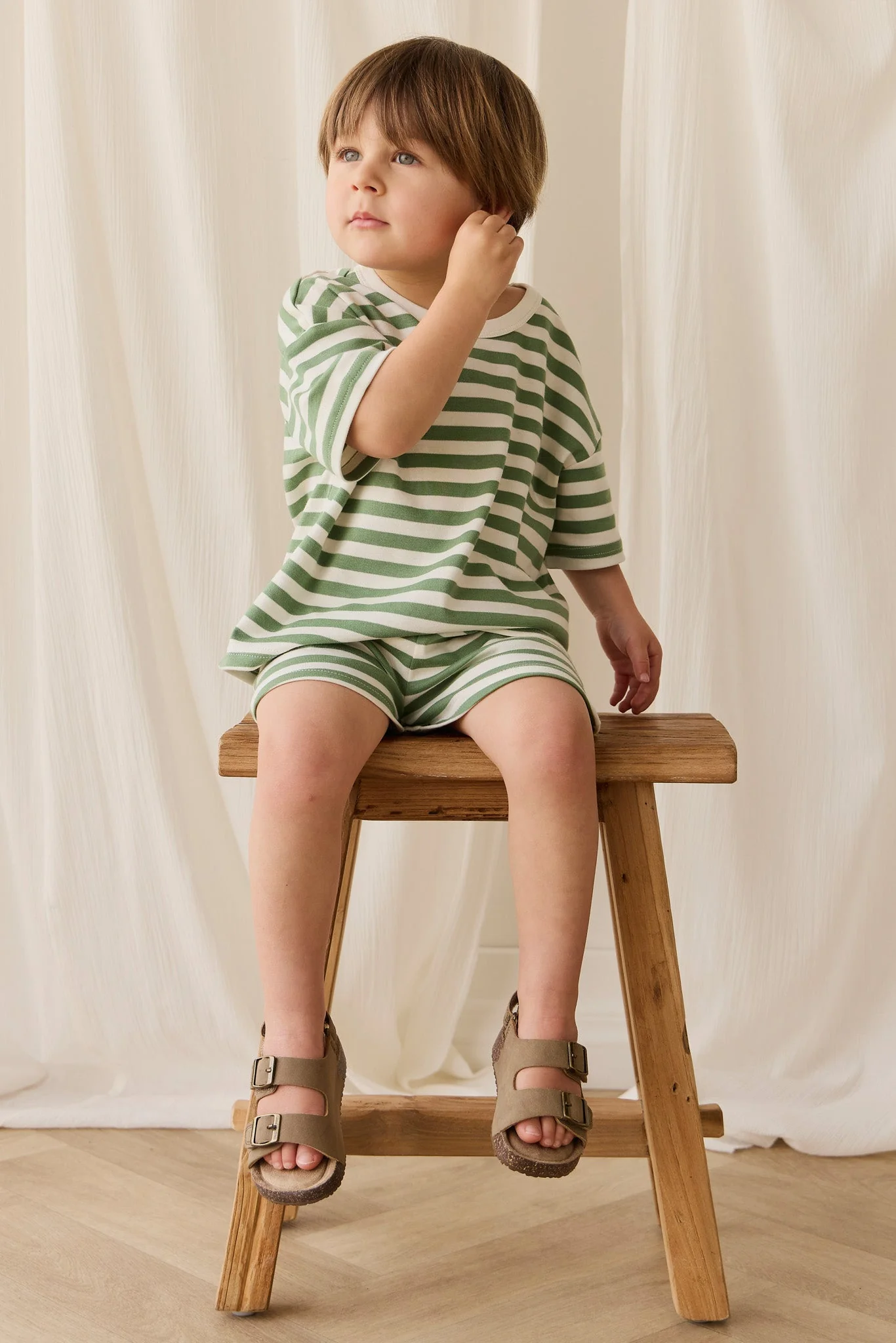 Pima Cotton Wesley Tee - Essential Stripe Parchment/Snow Pea - Image 5