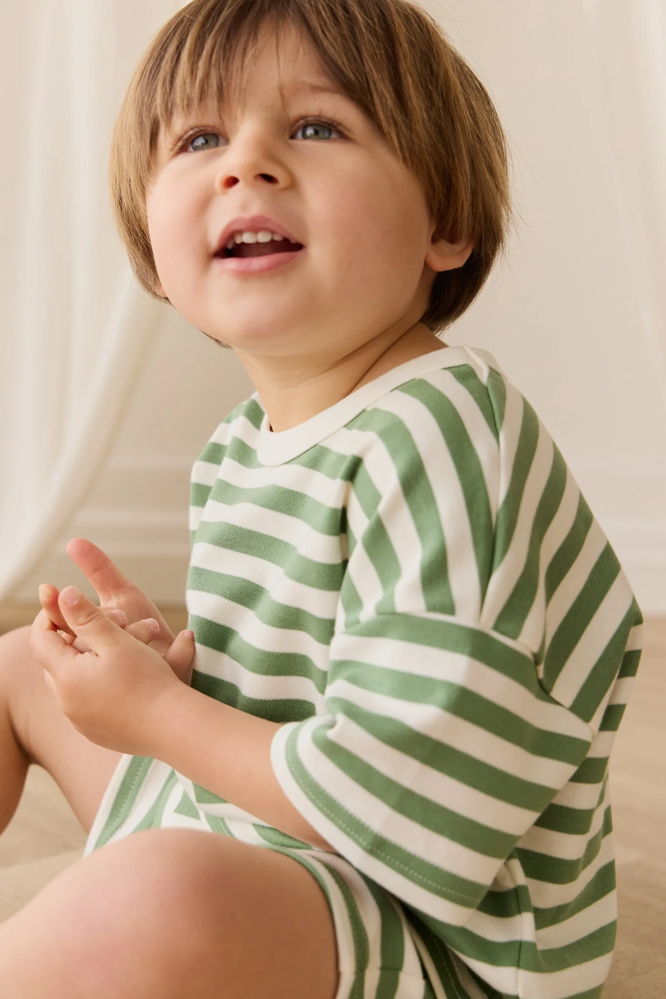 Pima Cotton Wesley Tee - Essential Stripe Parchment/Snow Pea - Image 8