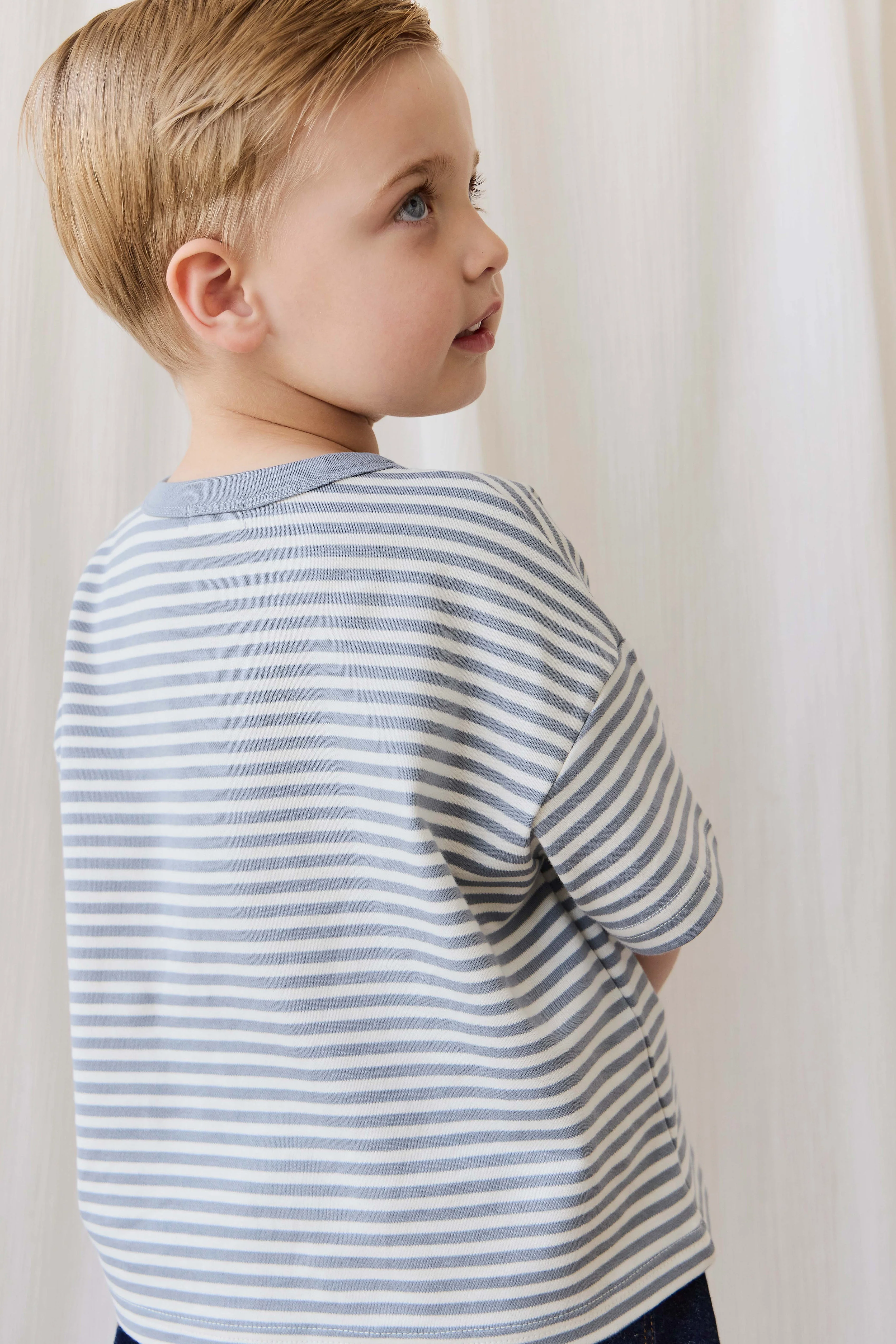 Pima Cotton Wesley Tee-Narrow Stripe Dawn / Cloud - Image 10