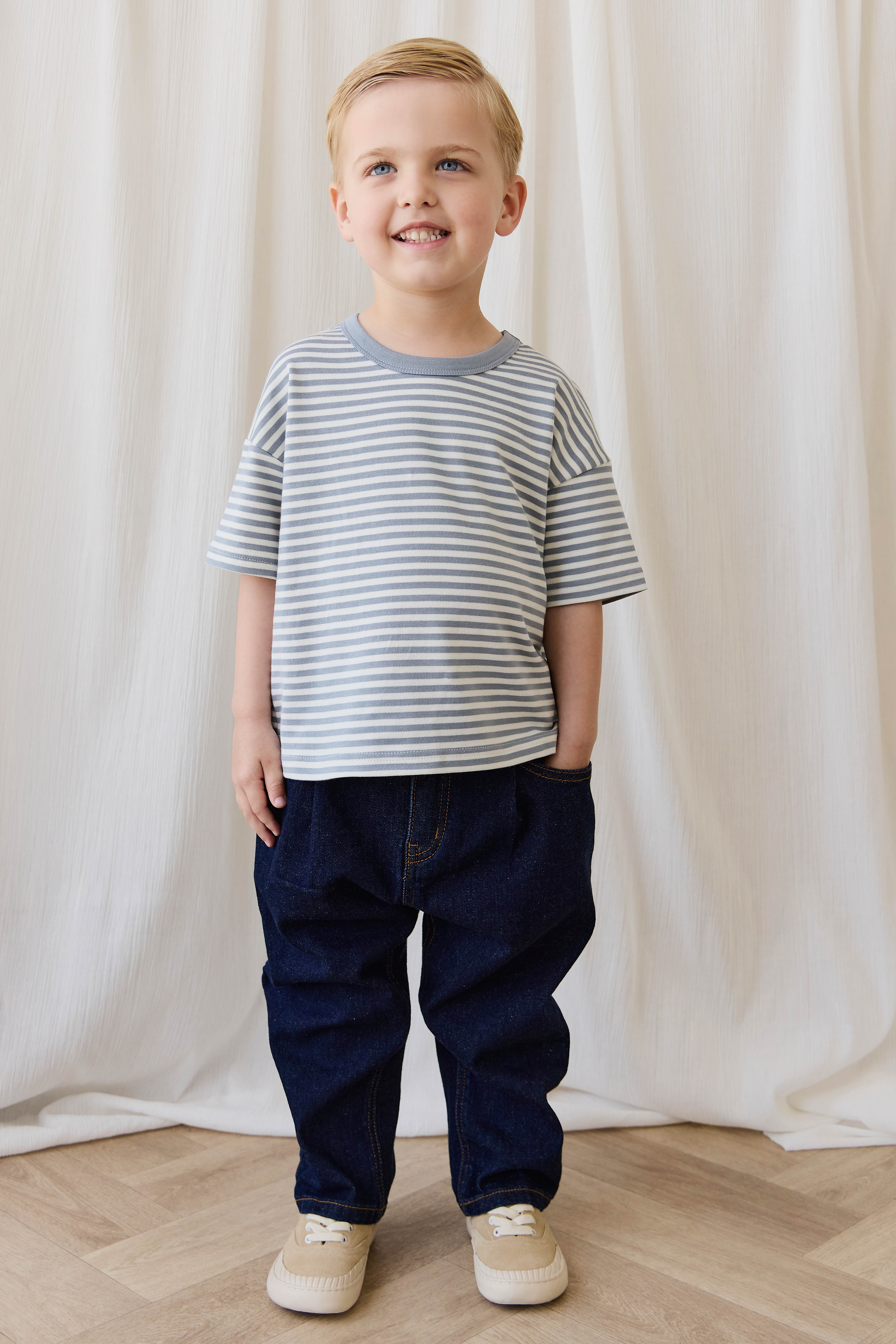 Pima Cotton Wesley Tee-Narrow Stripe Dawn / Cloud - Image 4