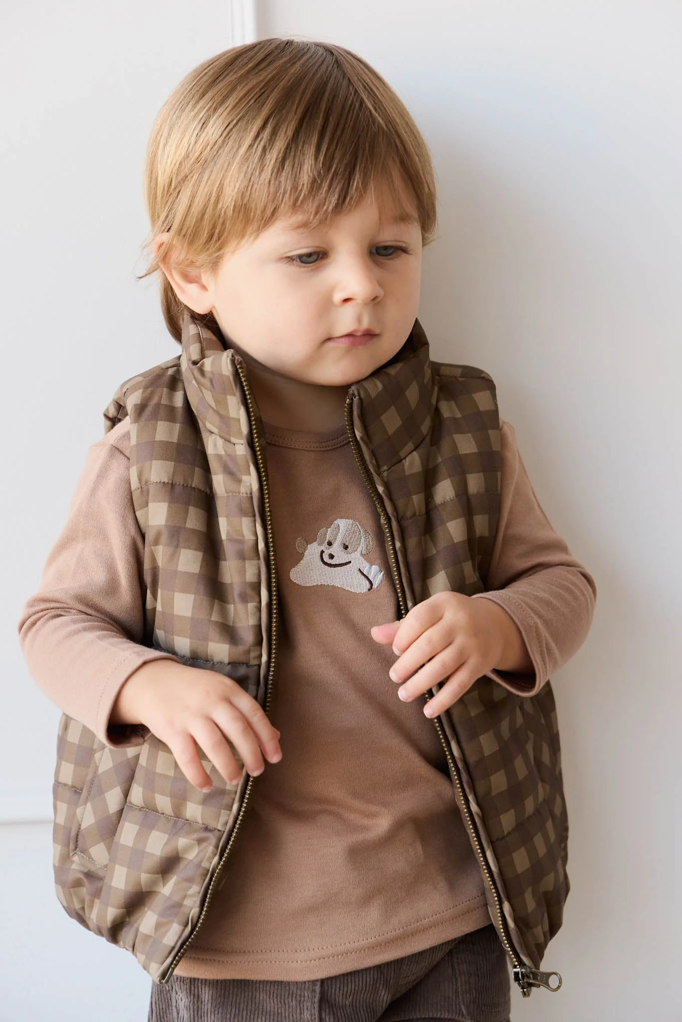 Rudi Puffer Vest - Gingham Shitake - Image 3