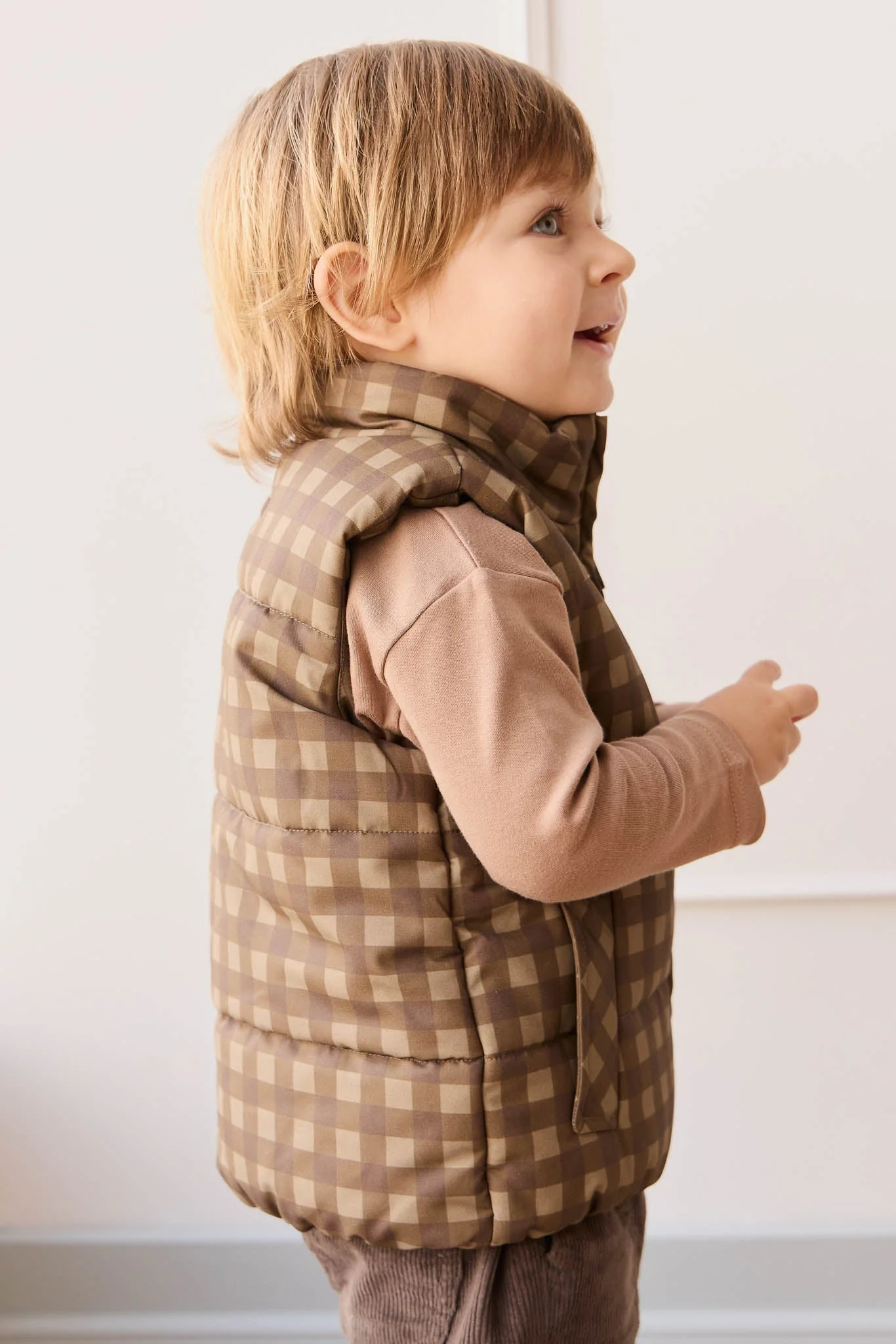 Rudi Puffer Vest - Gingham Shitake - Image 5
