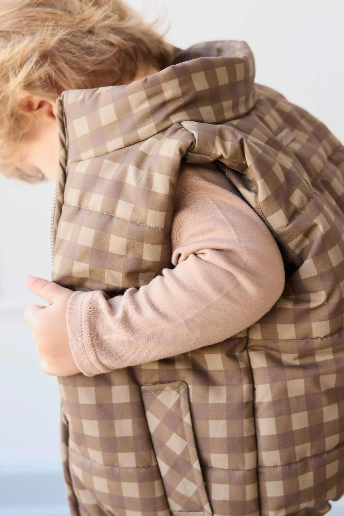 Rudi Puffer Vest - Gingham Shitake - Image 7