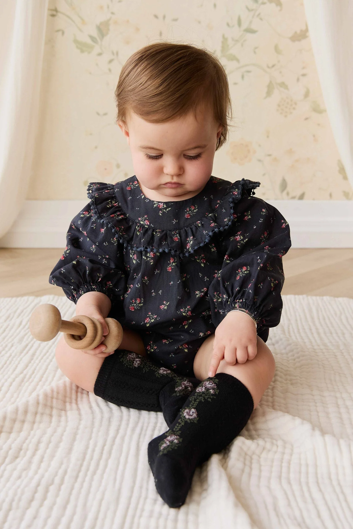 Tasha Floral Jacquard Sock - Black Beauty - Image 4